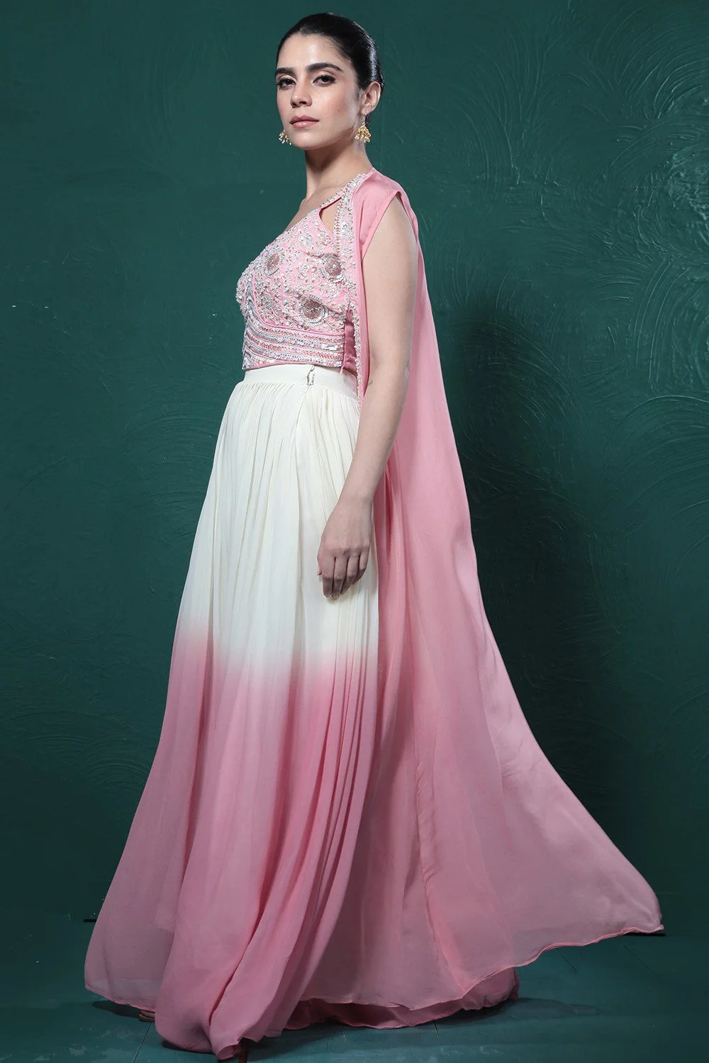 Soft Pink Ombre-Dyed Cape Set - Image 3