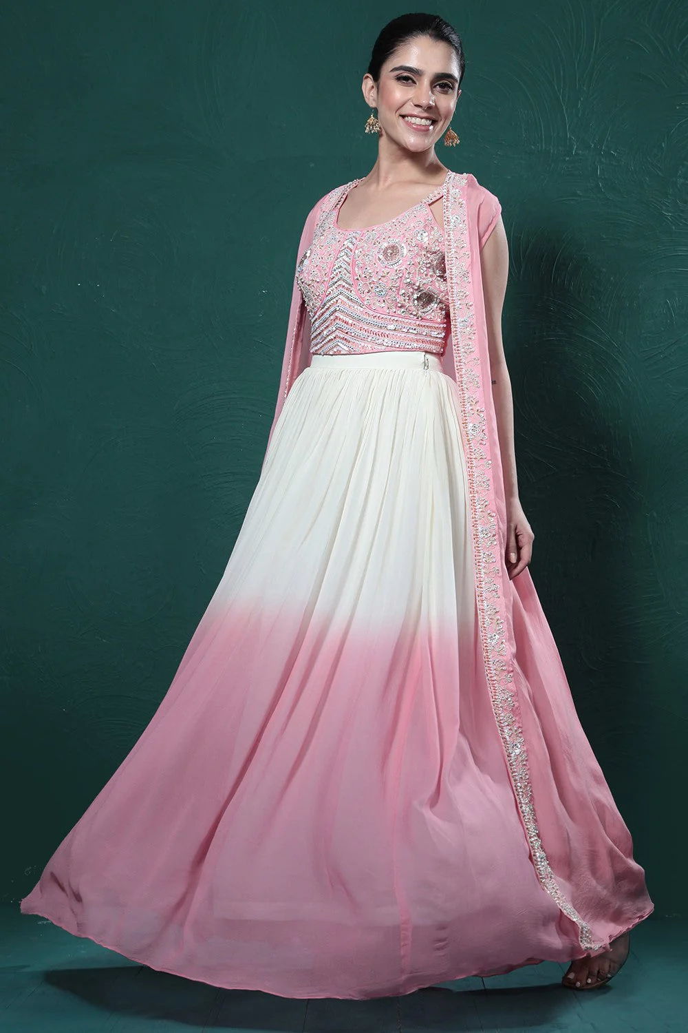 Soft Pink Ombre-Dyed Cape Set - Image 4