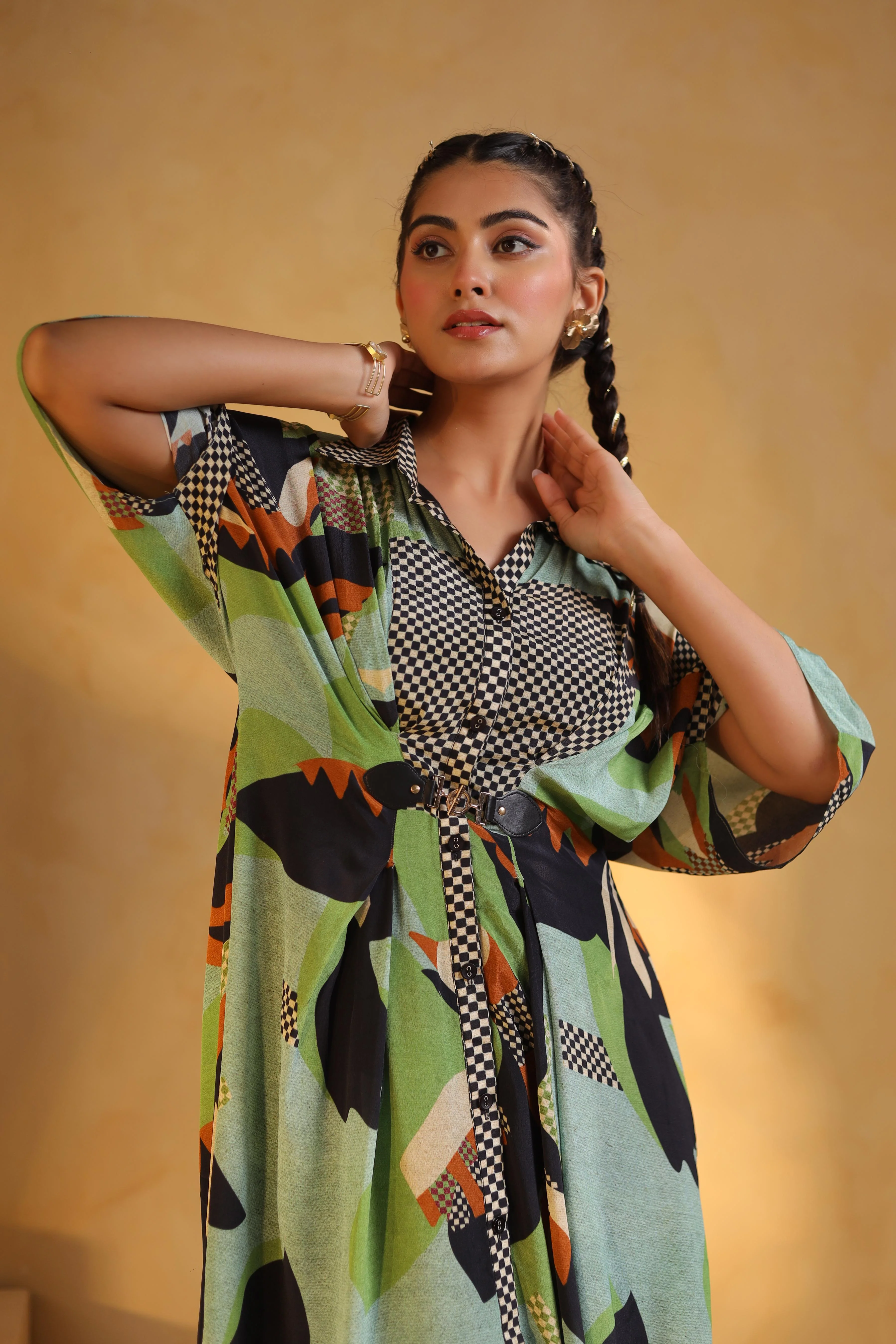 Light Aqua Green Printed Viscose Crepe Dress - Image 2