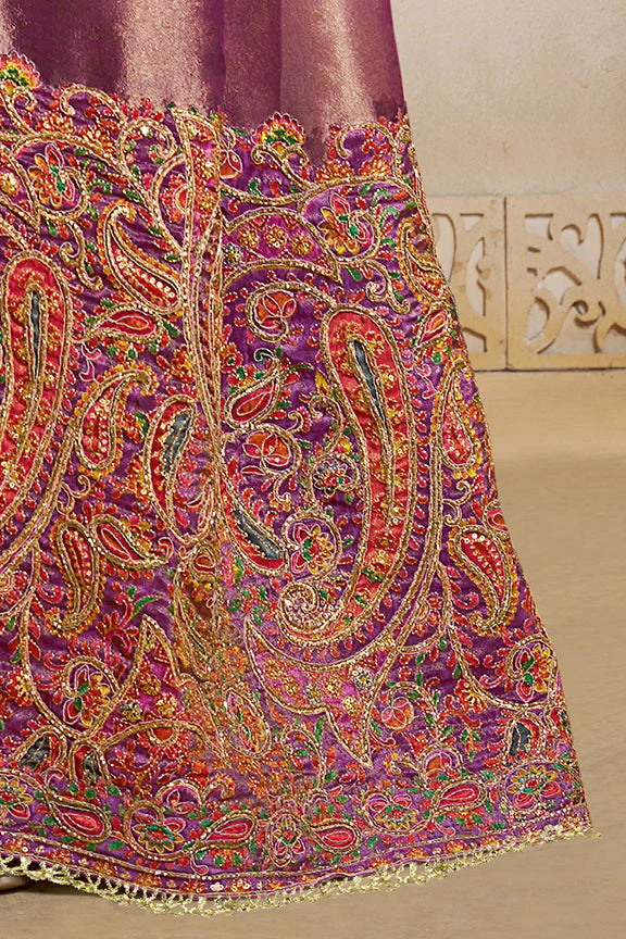 Soft Purple Embroidered jacquard Silk Saree - Image 5