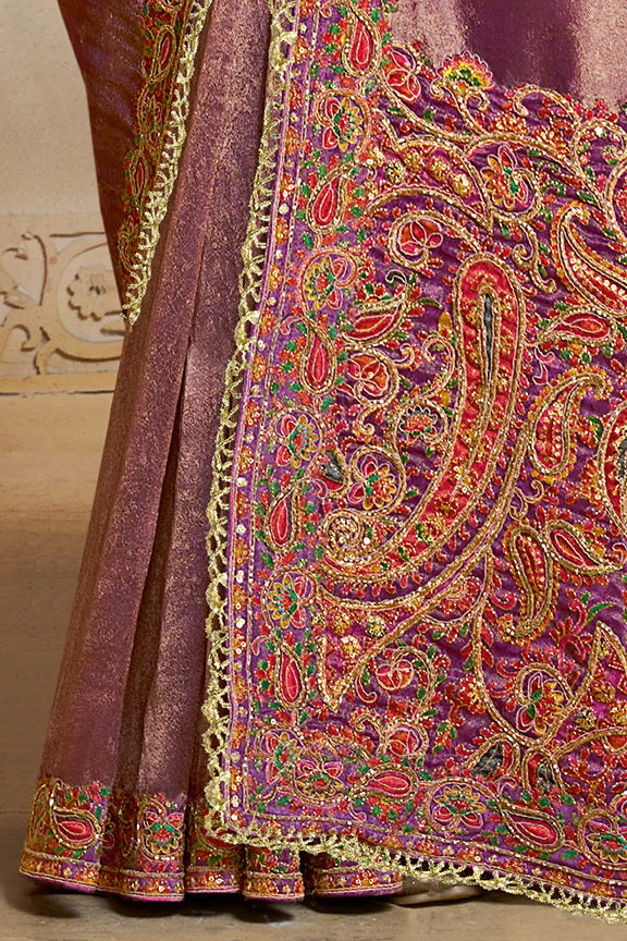 Soft Purple Embroidered jacquard Silk Saree - Image 6