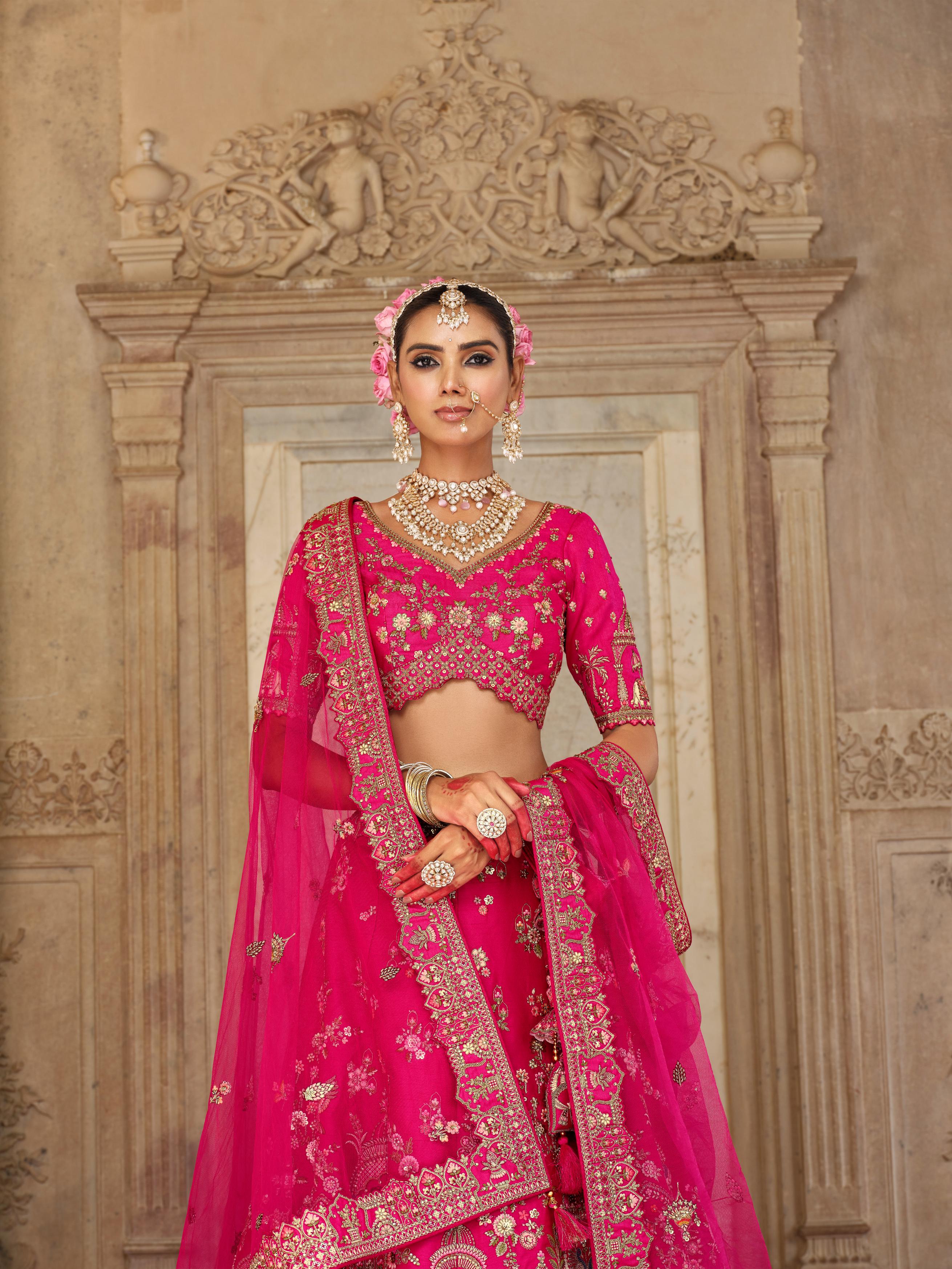 Royal Pink Embellished Premium Silk Bridal Lehenga Set - Image 2