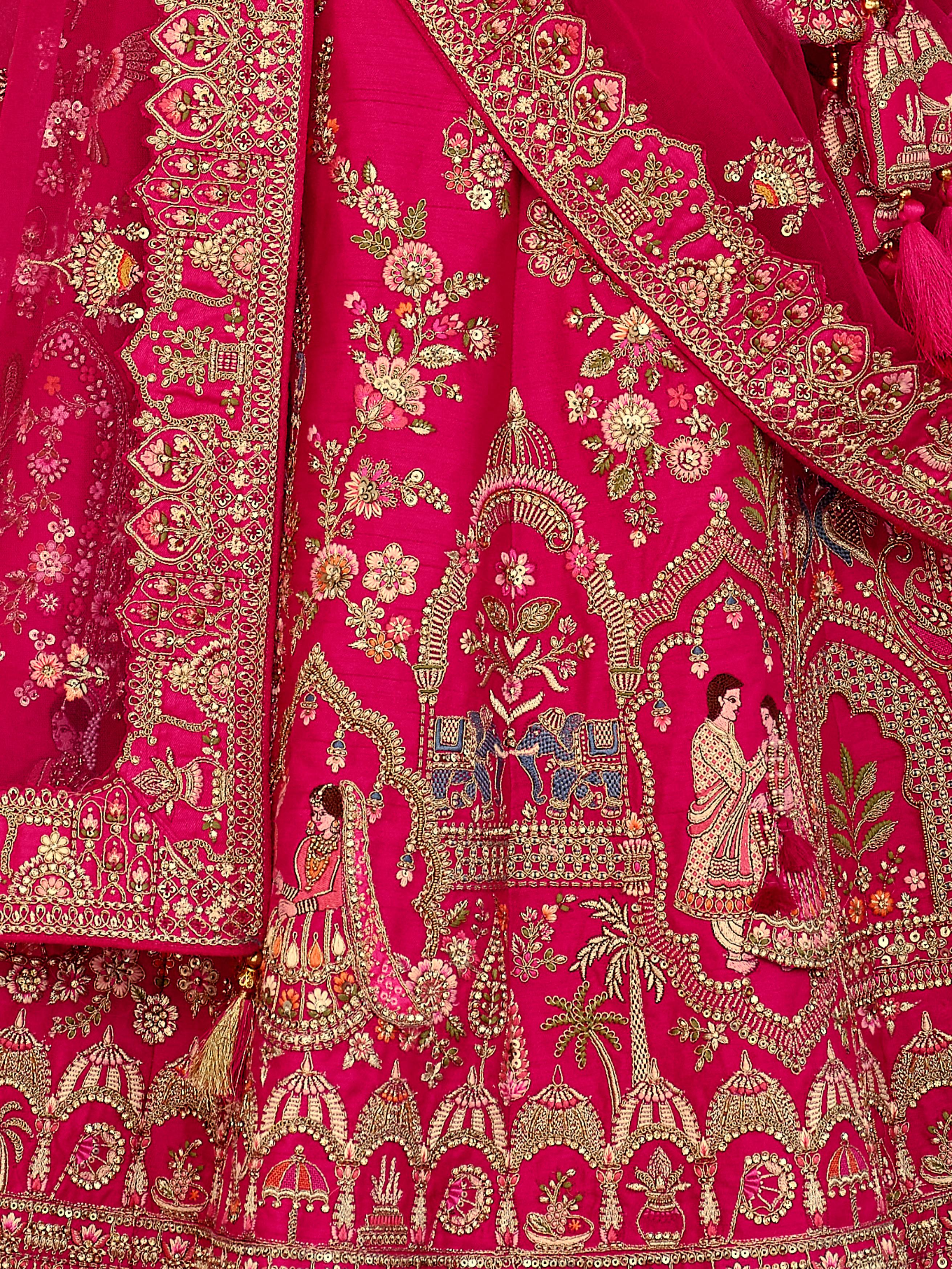 Royal Pink Embellished Premium Silk Bridal Lehenga Set - Image 3