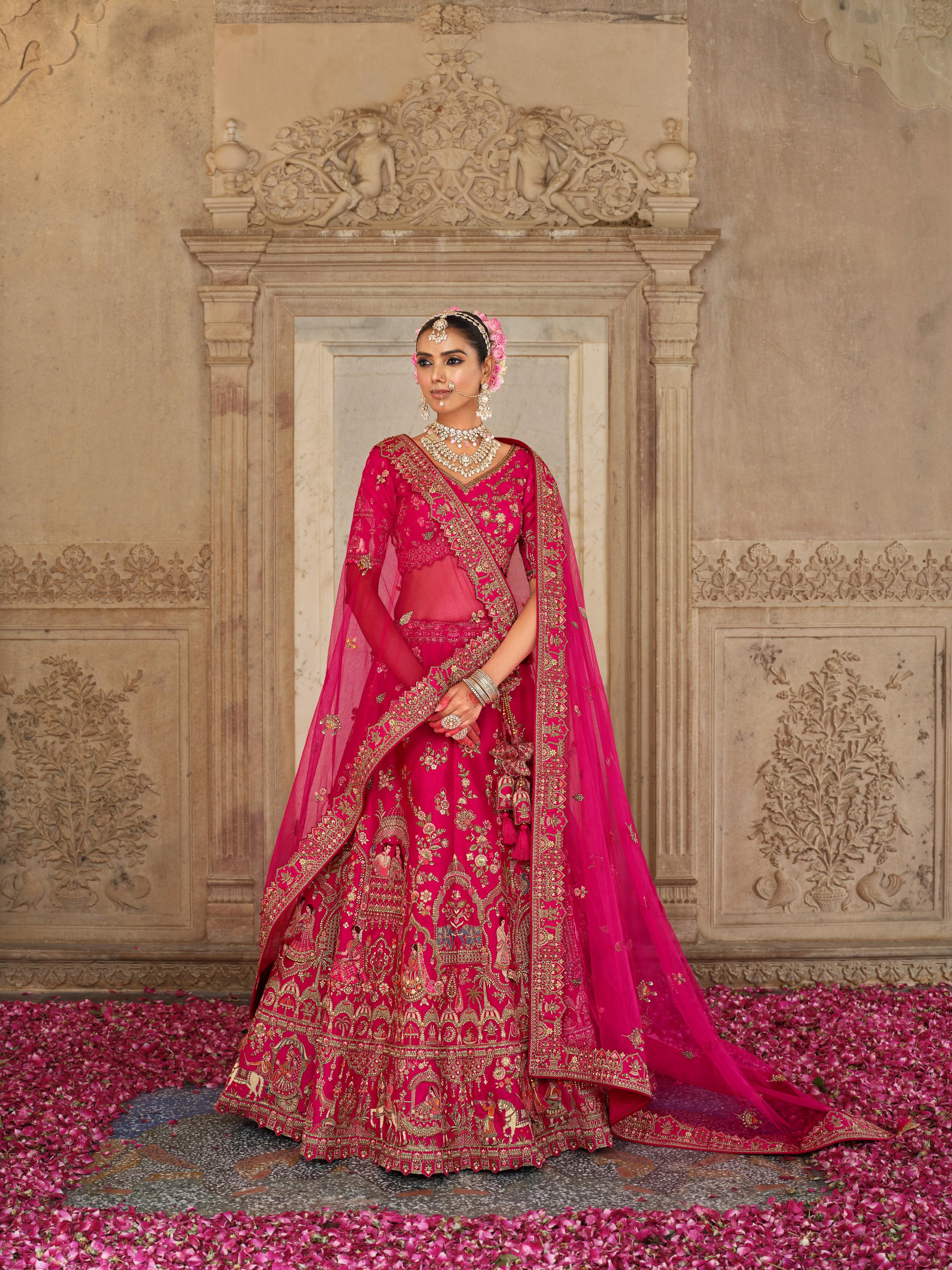 Royal Pink Embellished Premium Silk Bridal Lehenga Set - Image 4