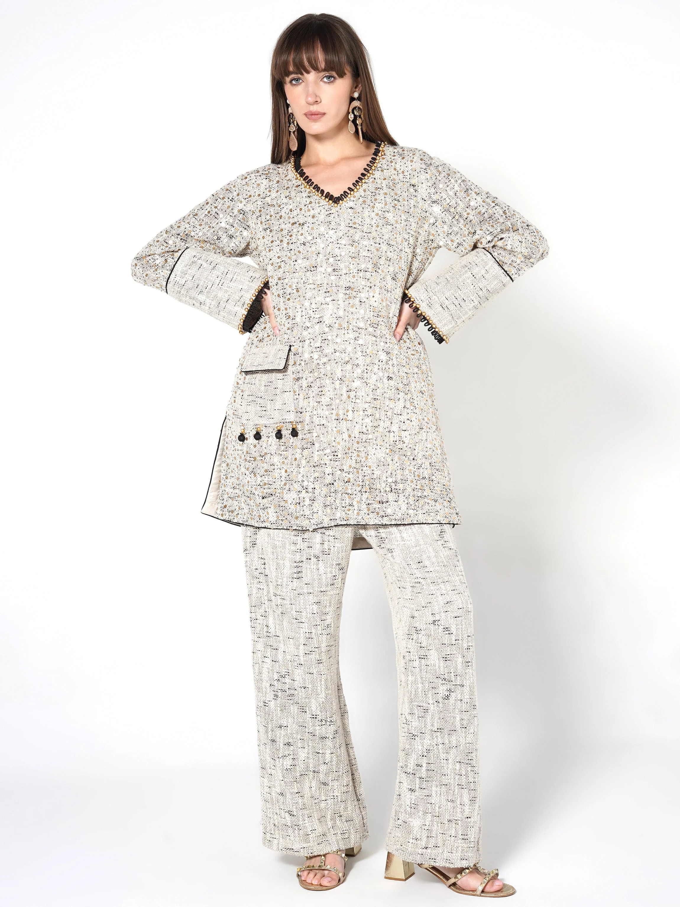 Speckled Beige Beaded Jute Co-ord Set
