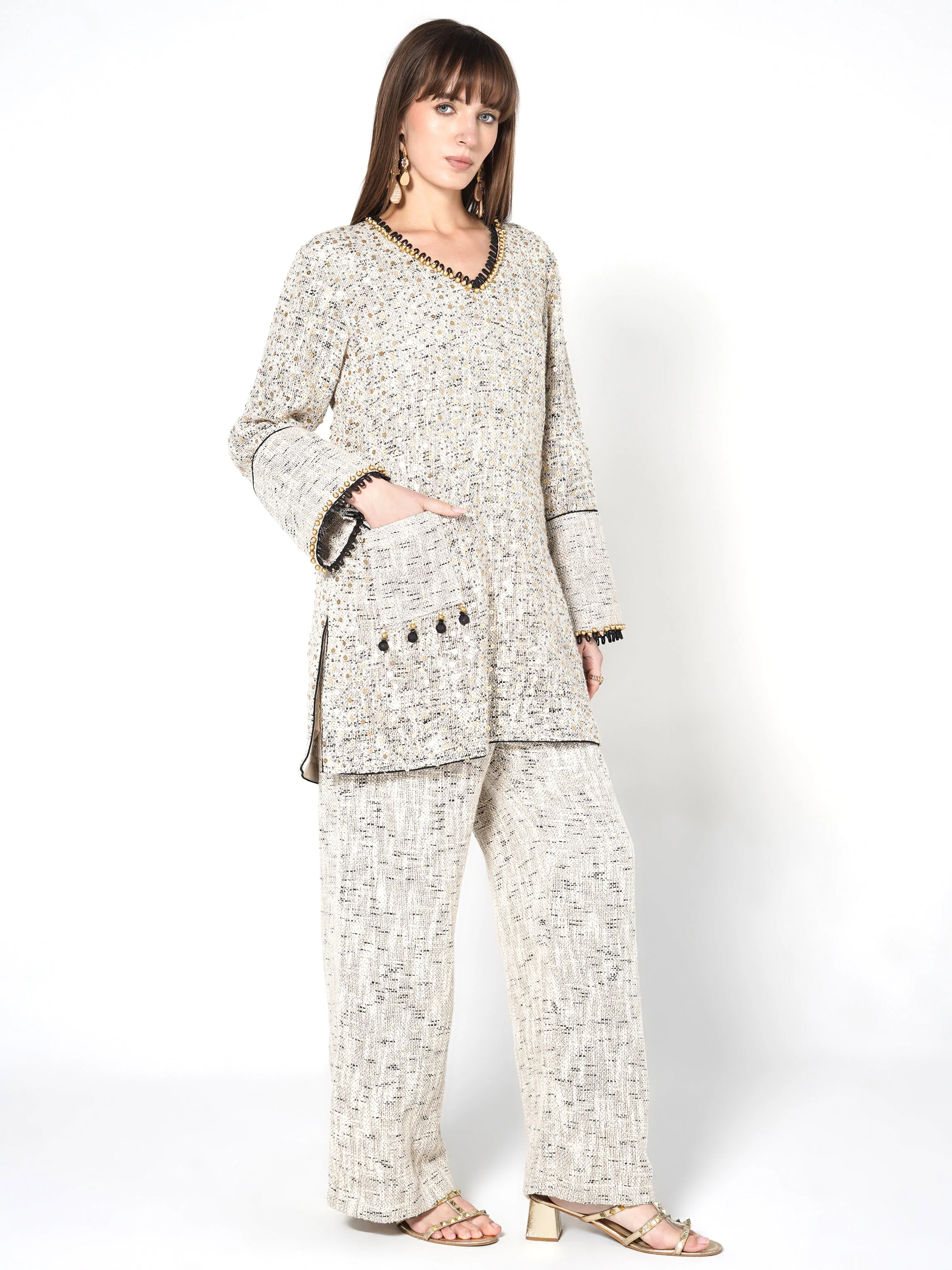 Speckled Beige Beaded Jute Co-ord Set - Image 4