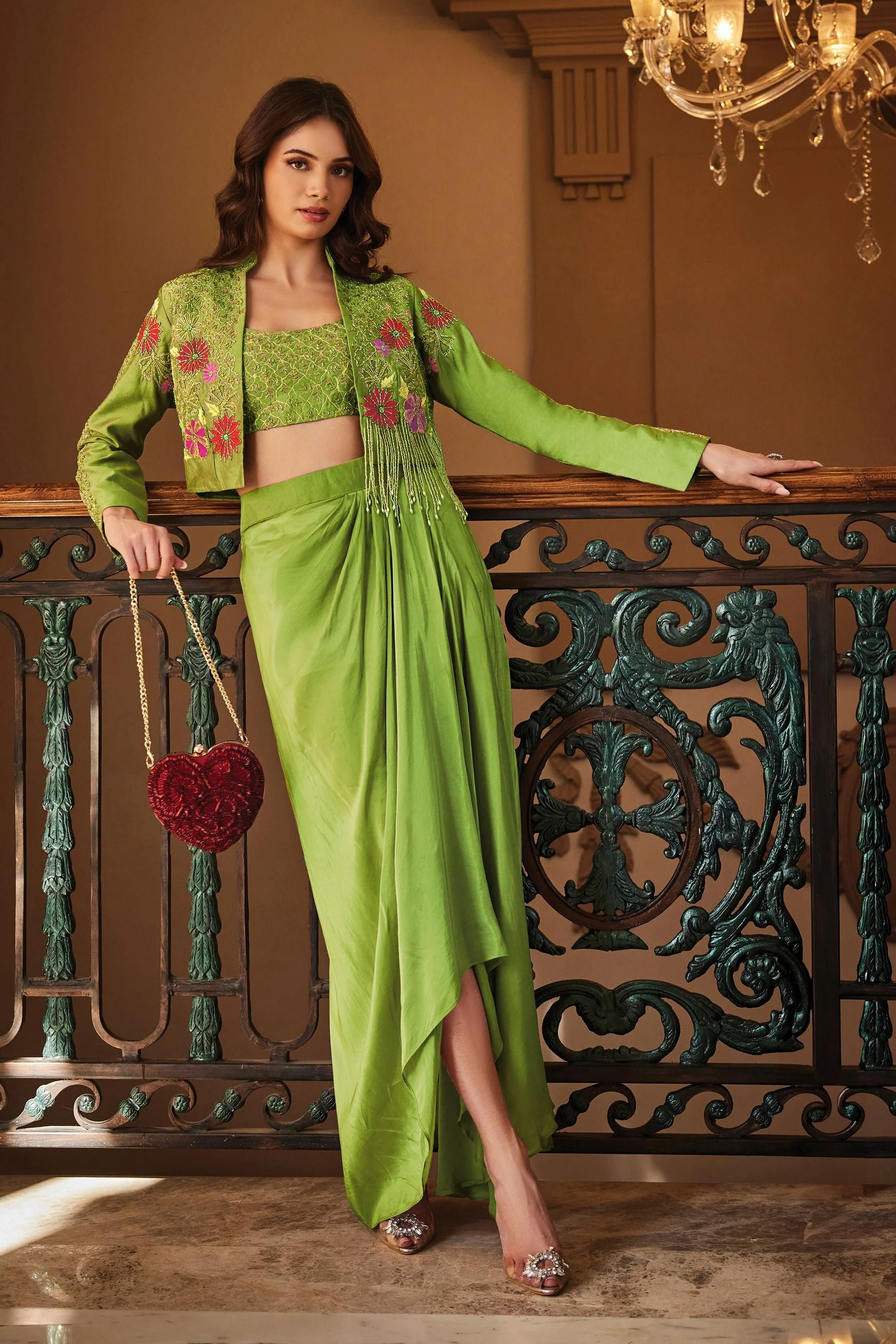 Spring Green Jacket Skirt Set