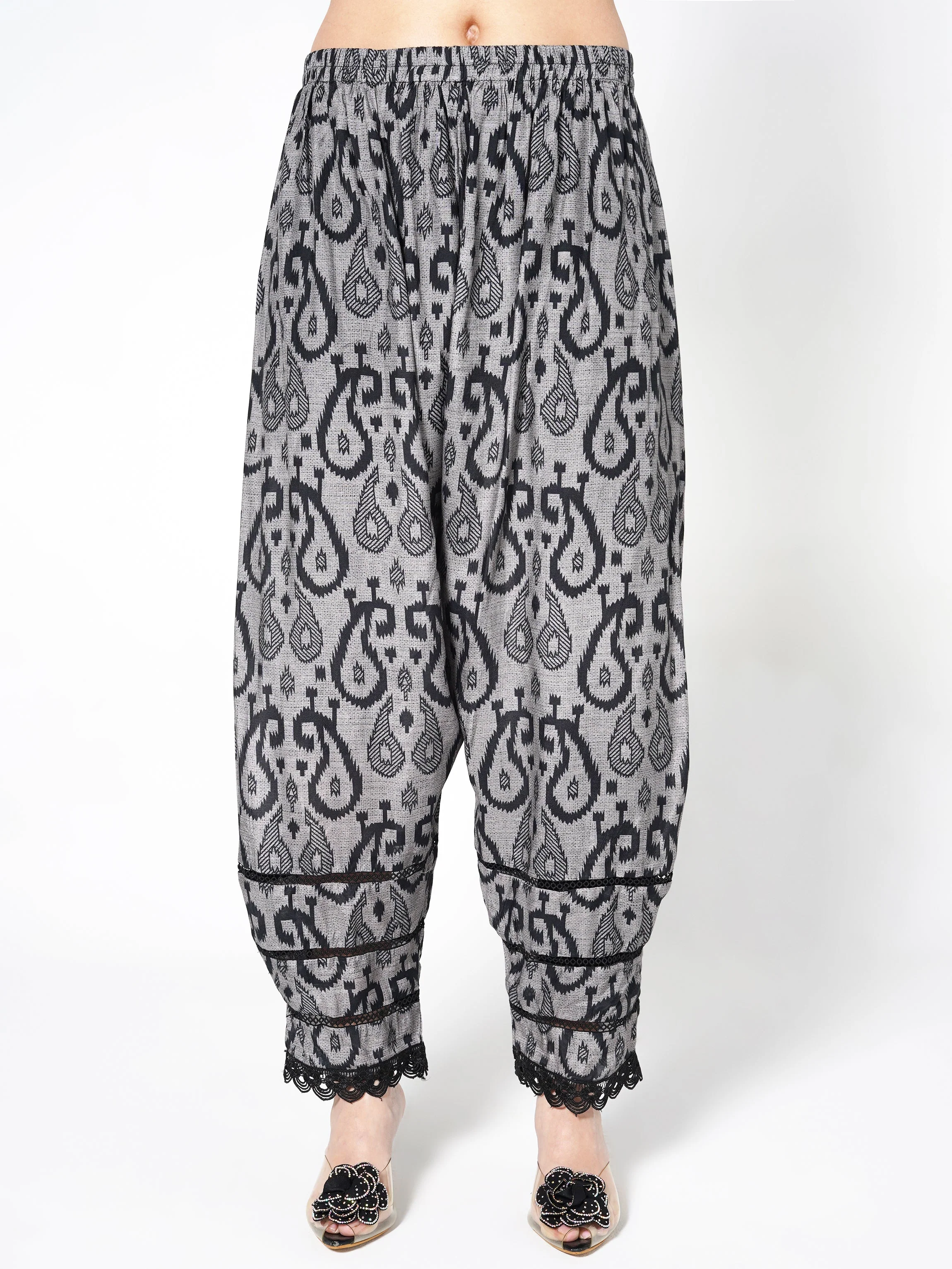 Steel Grey Printed Linen Silk Co-Ord Set - Image 6