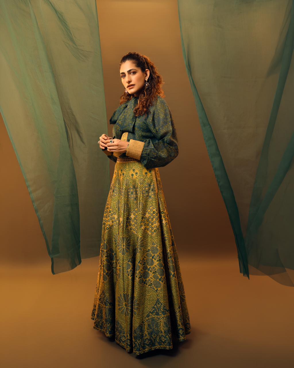 Sunflower Printed Crepe Silk Skirt Set - Image 4