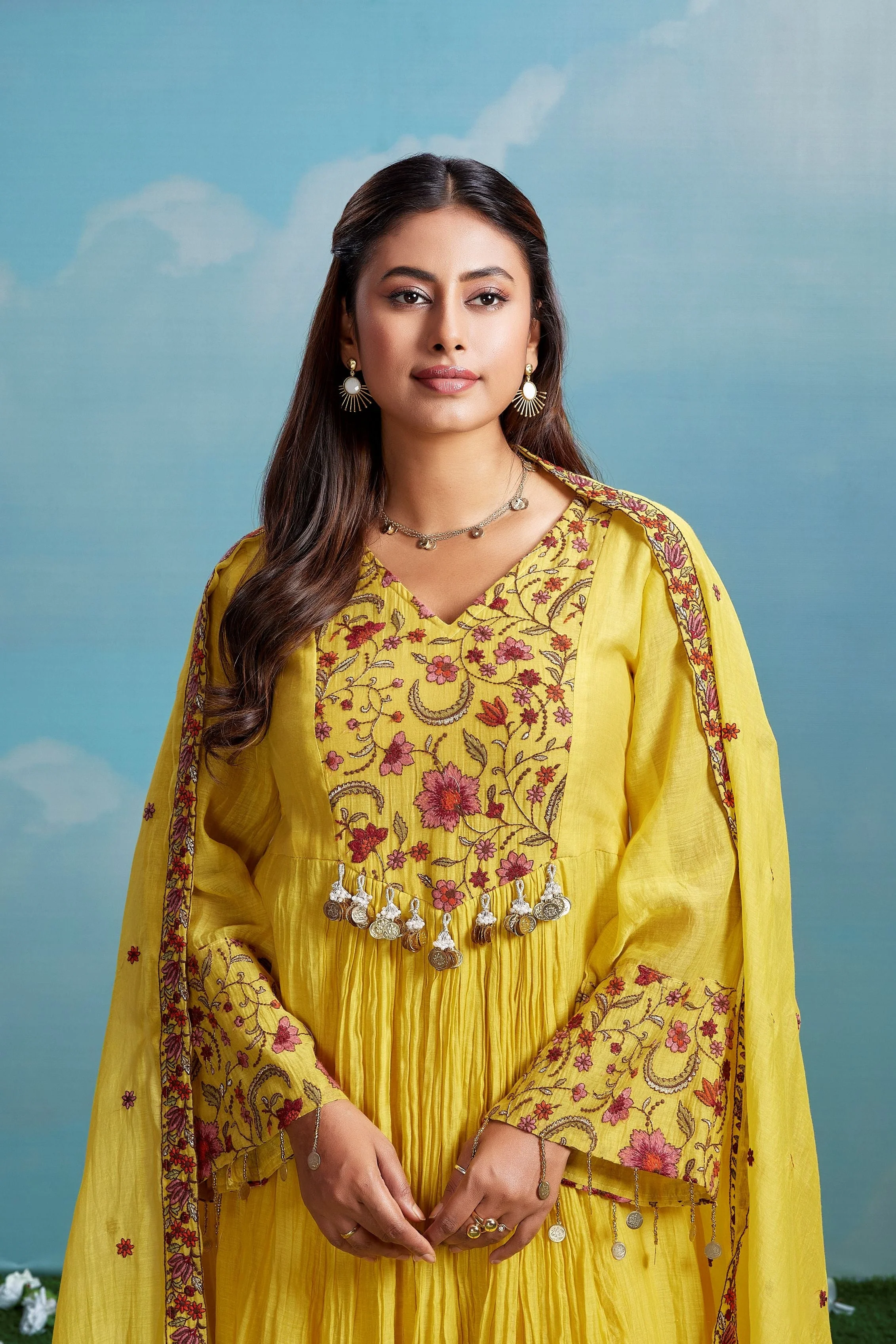 Sunlit Meadow Embroidered Chanderi Silk Anarkali Set - Image 2