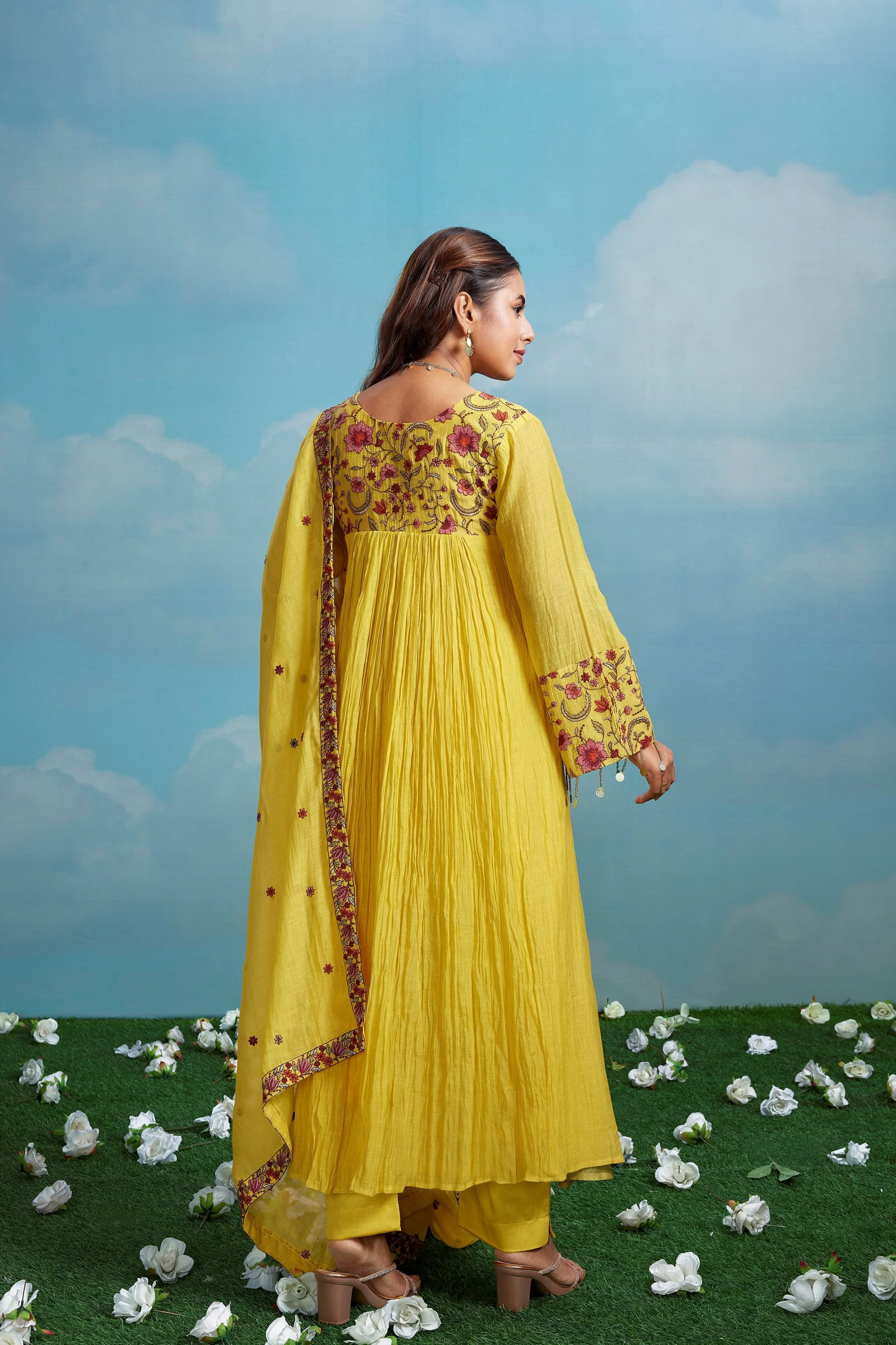 Sunlit Meadow Embroidered Chanderi Silk Anarkali Set - Image 3