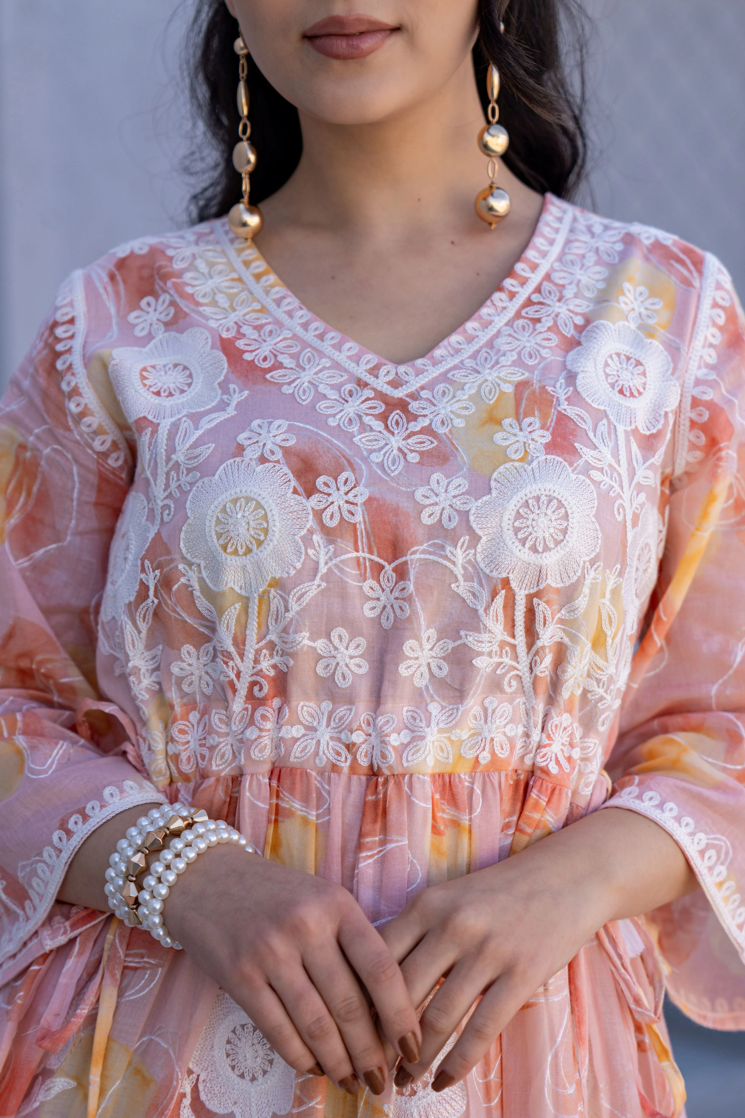 Sunset Blush Embroidered Cotton Dress - Image 2