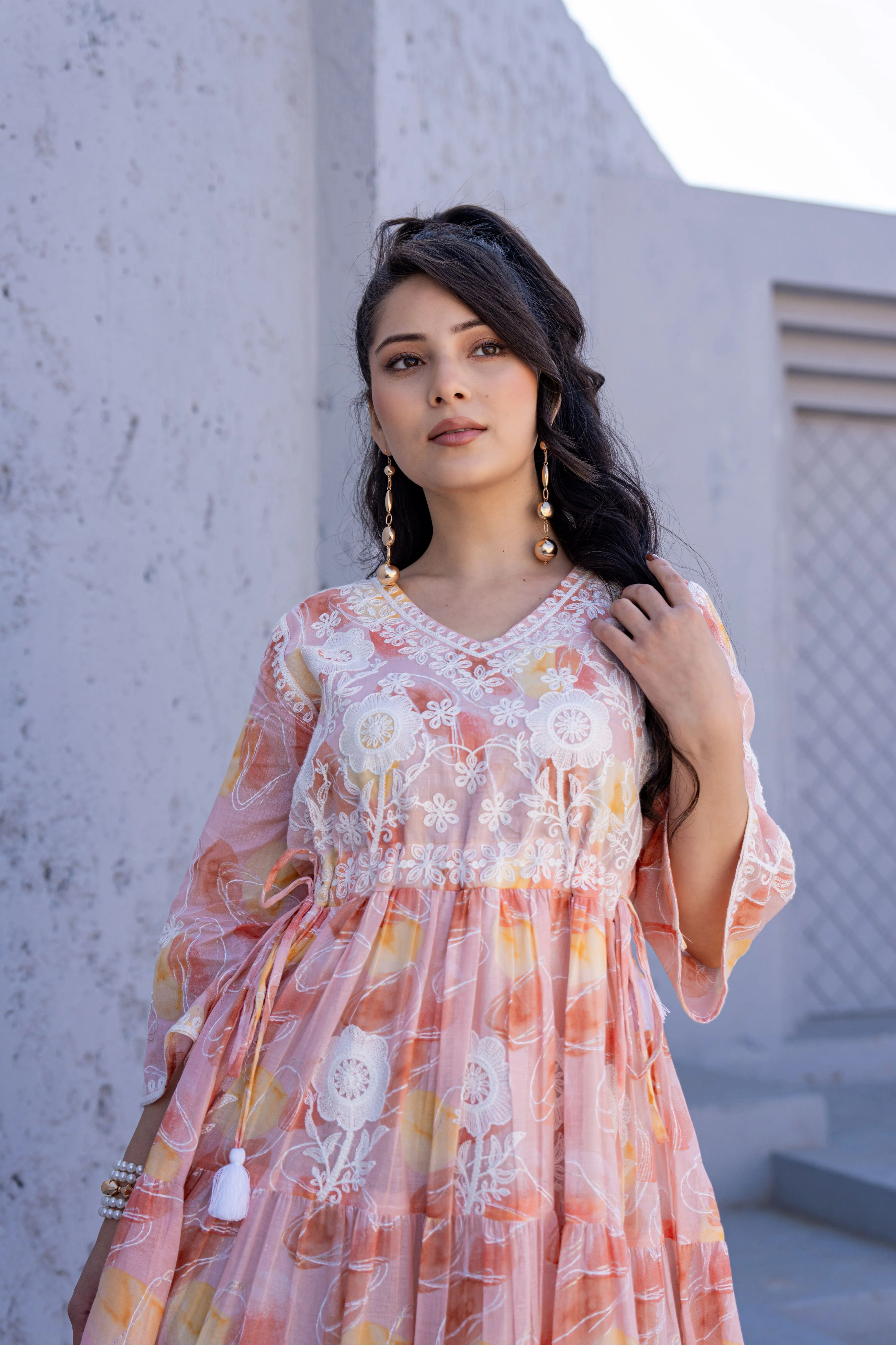 Sunset Blush Embroidered Cotton Dress - Image 3