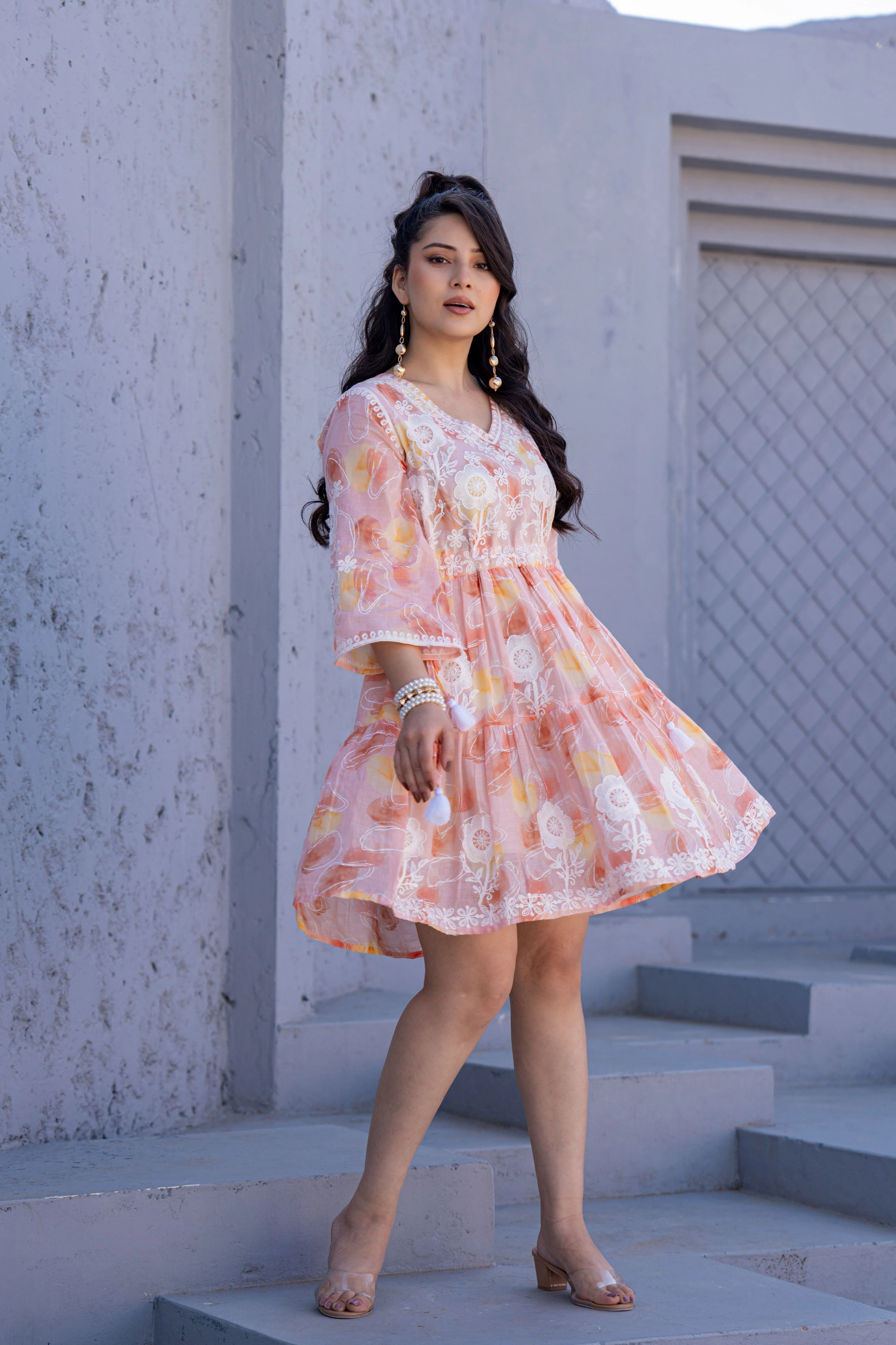 Sunset Blush Embroidered Cotton Dress - Image 4