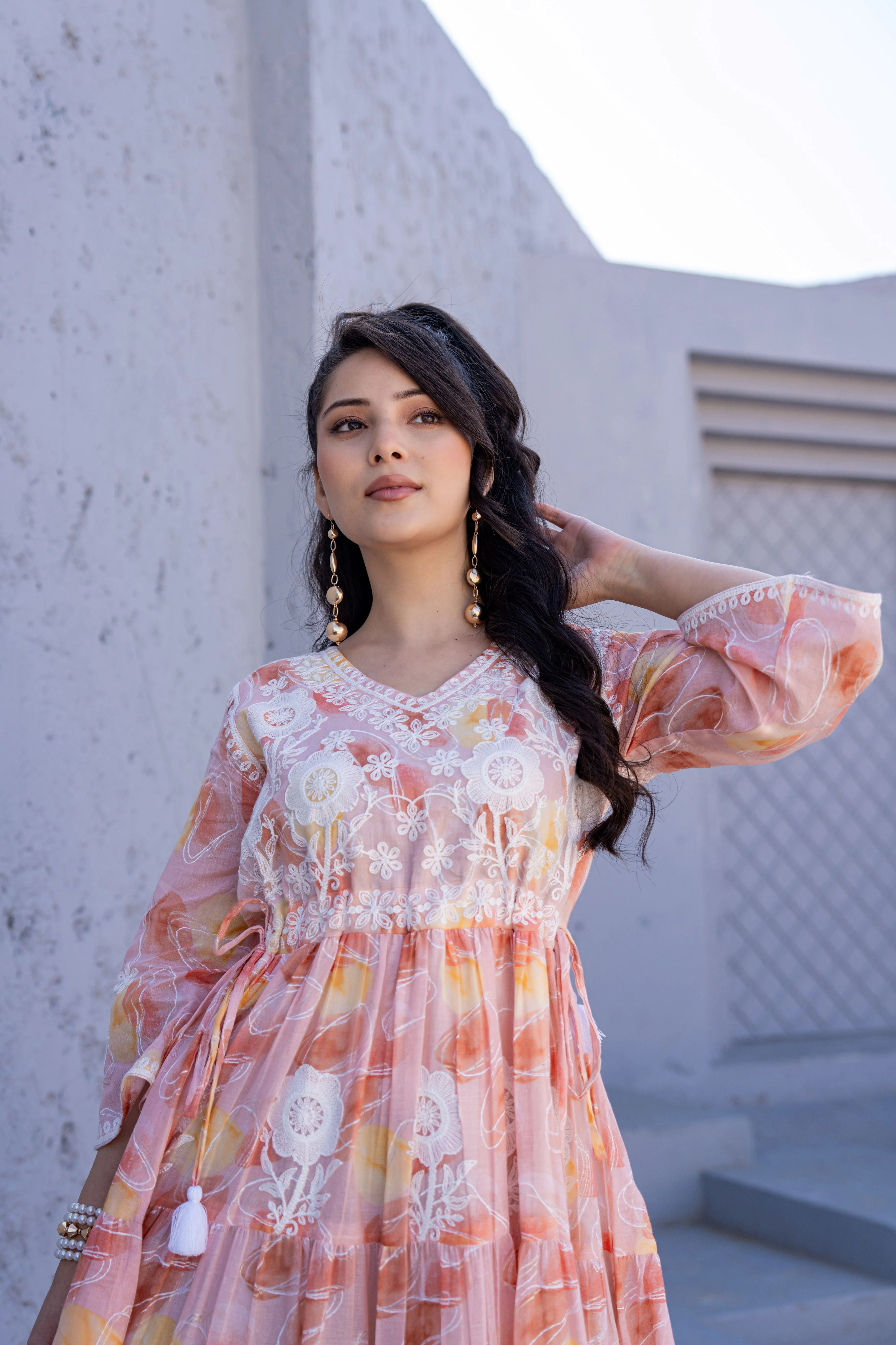 Sunset Blush Embroidered Cotton Dress - Image 5