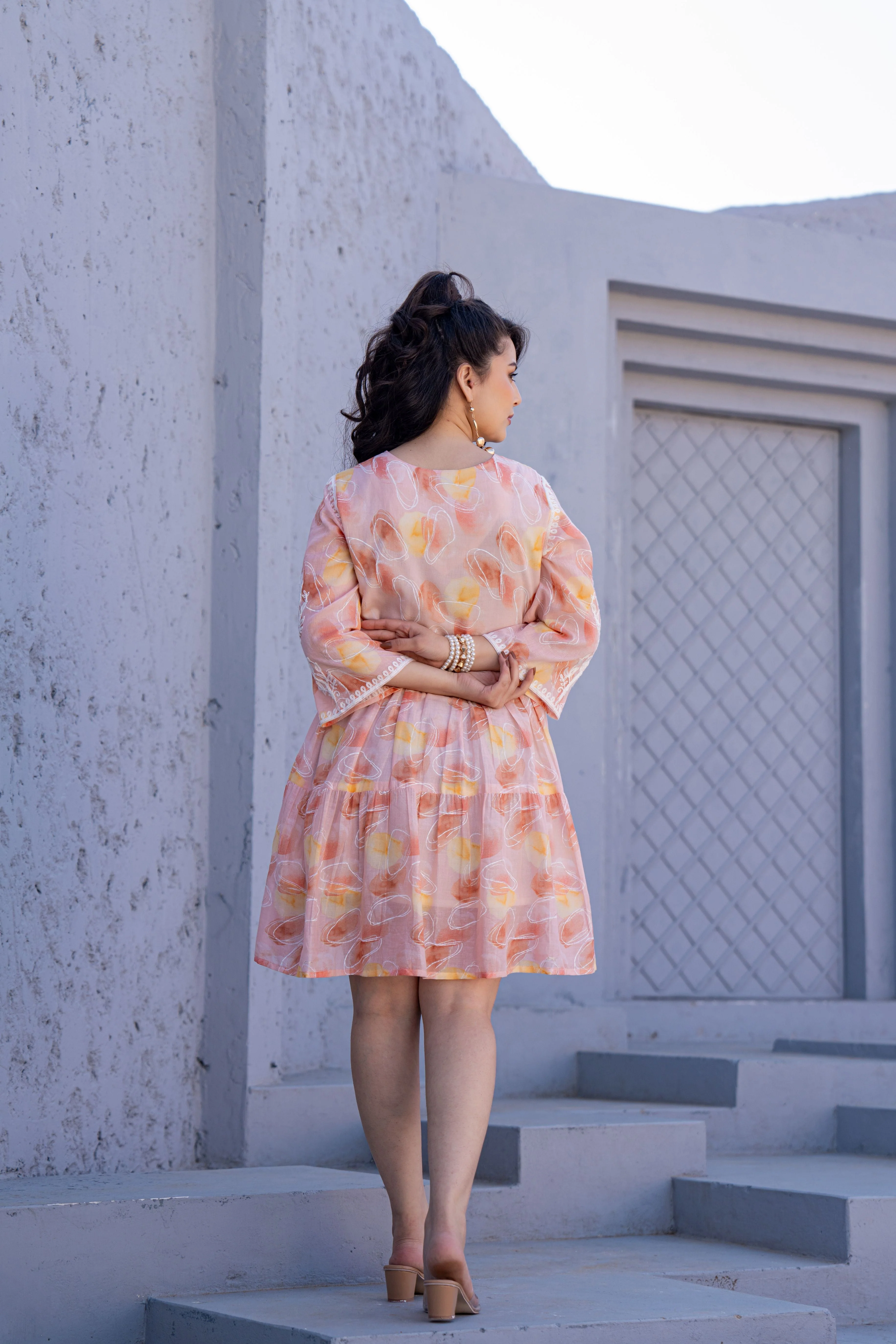 Sunset Blush Embroidered Cotton Dress - Image 6