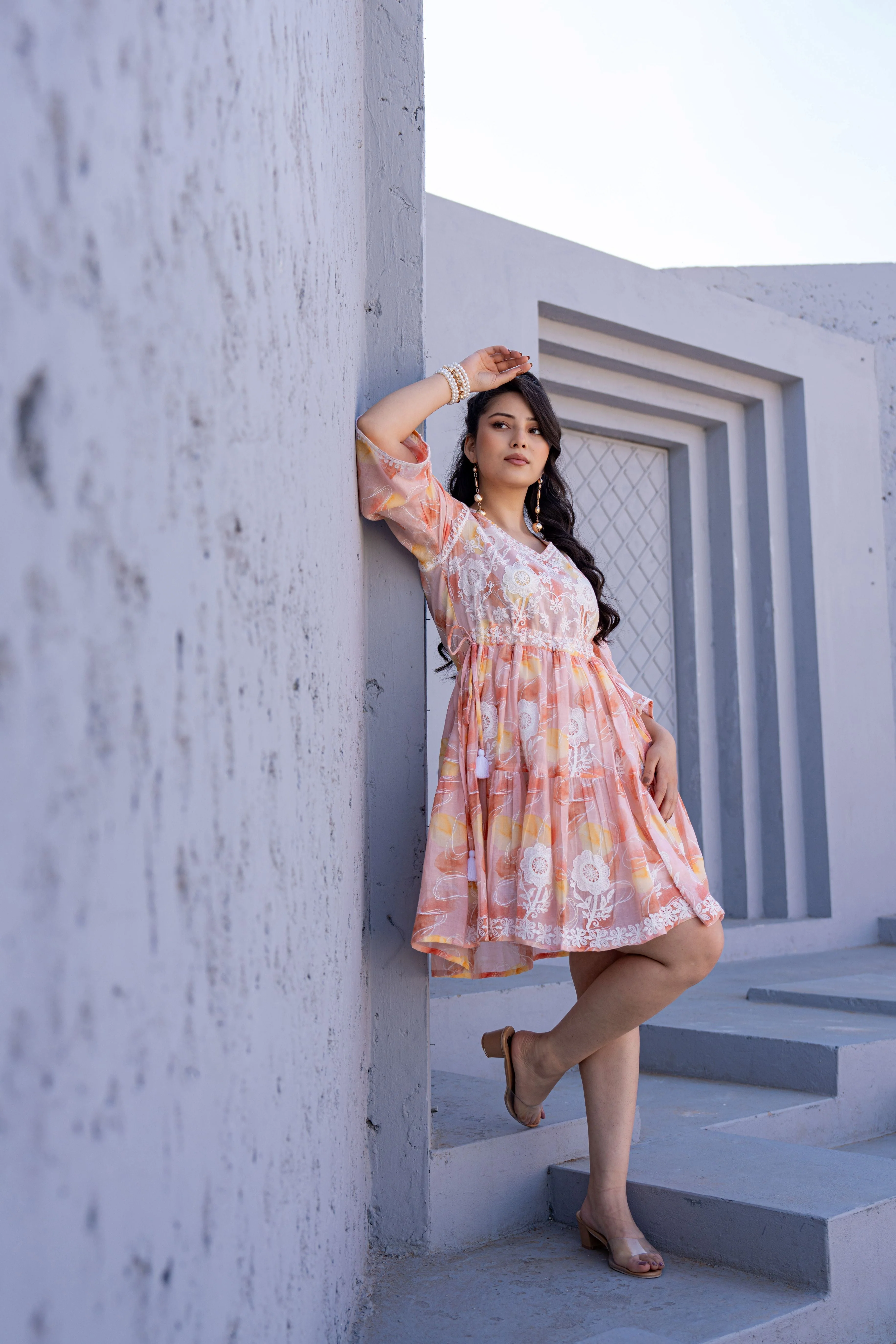Sunset Blush Embroidered Cotton Dress - Image 7