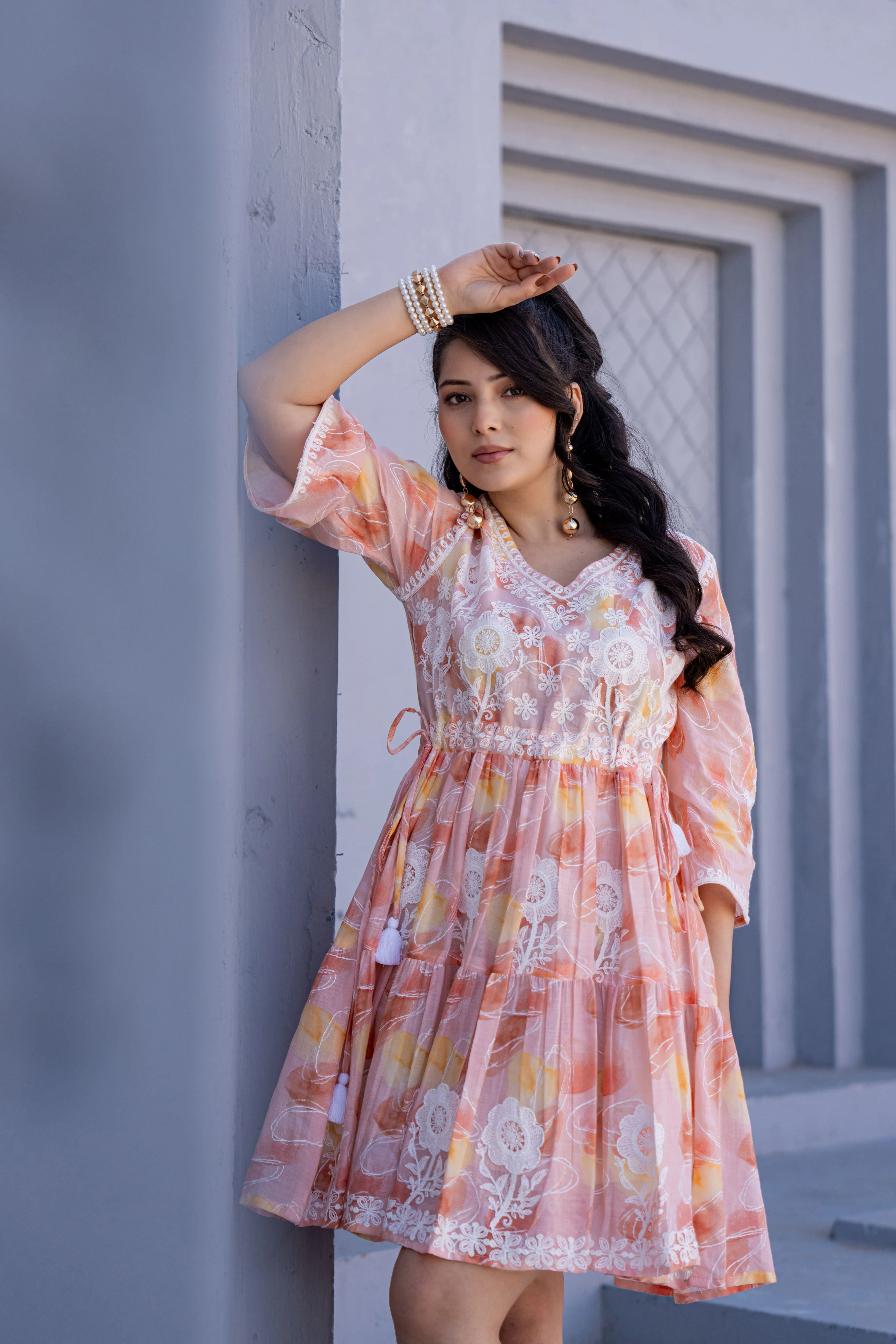 Sunset Blush Embroidered Cotton Dress - Image 8