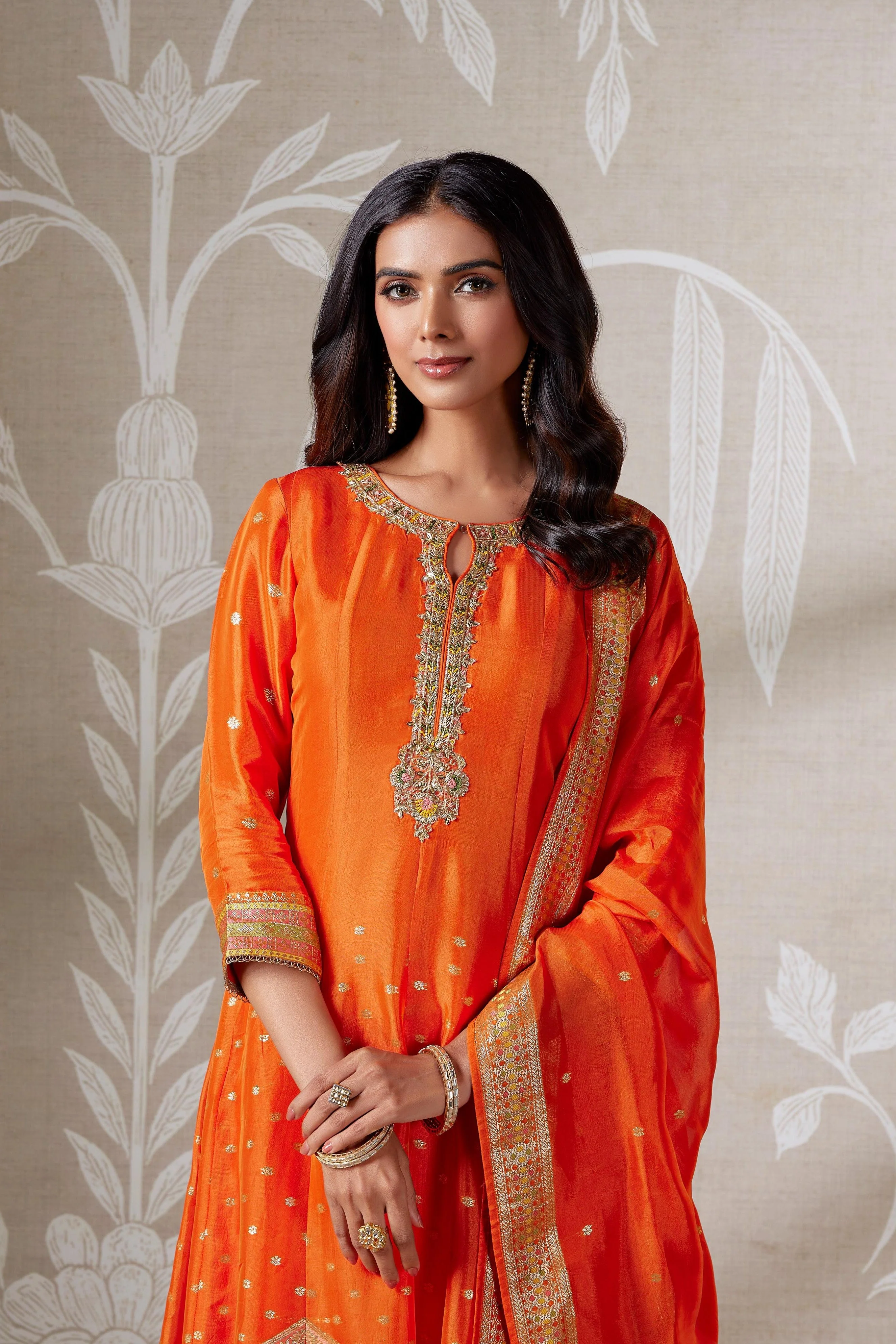 Sunset Radiance Embellished Brocade Anarkali Set - Image 2