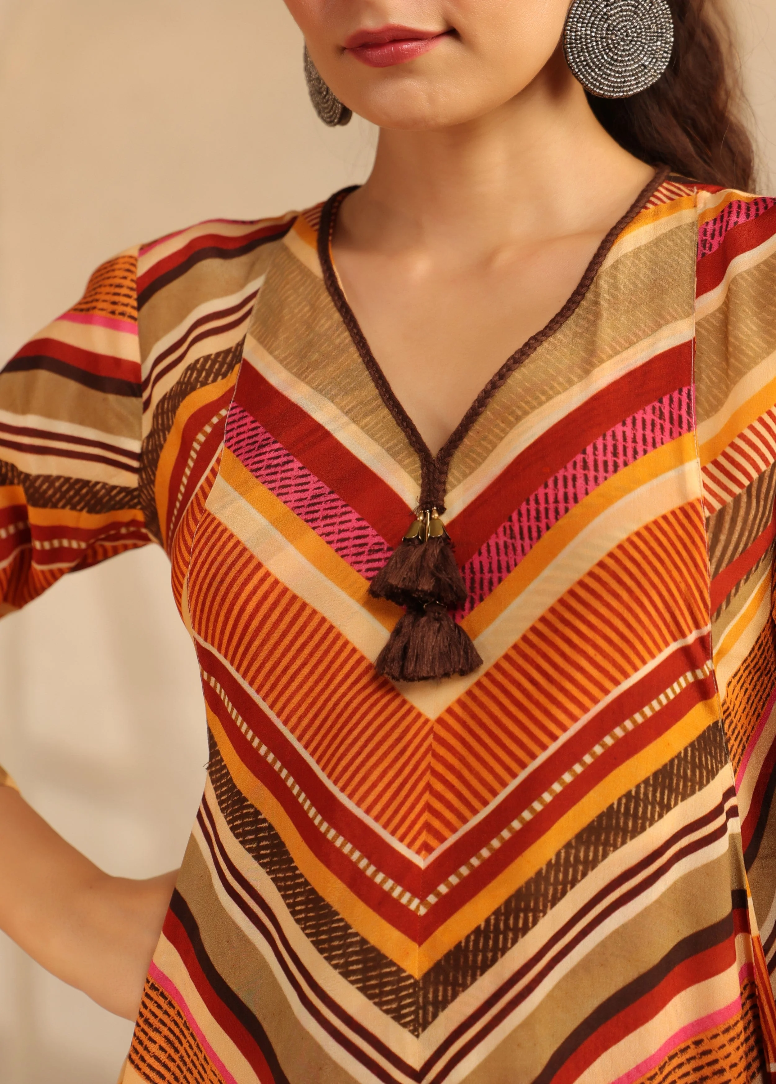 Sunset Striped Viscose Crepe Kurta Set - Image 2