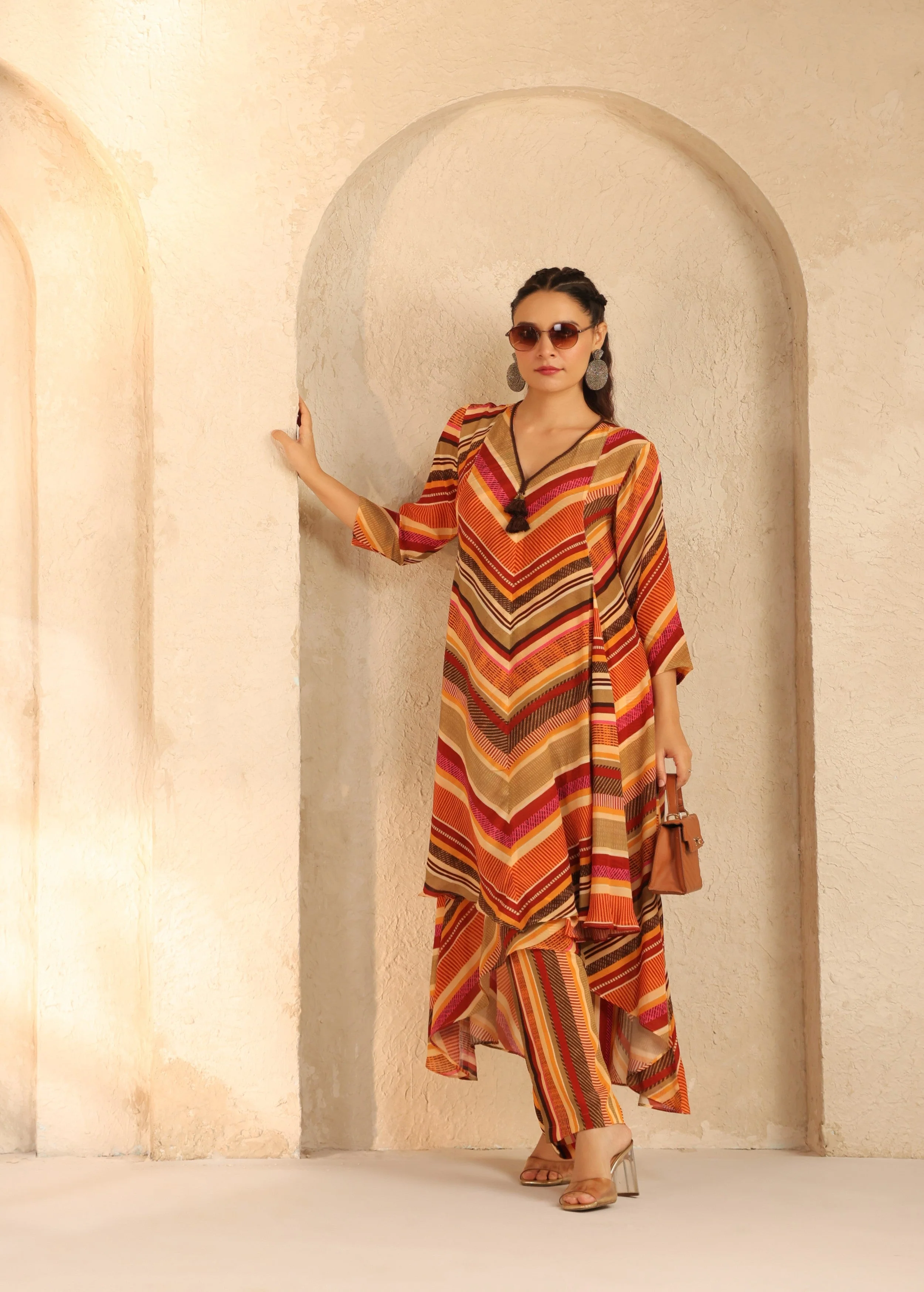 Sunset Striped Viscose Crepe Kurta Set - Image 4