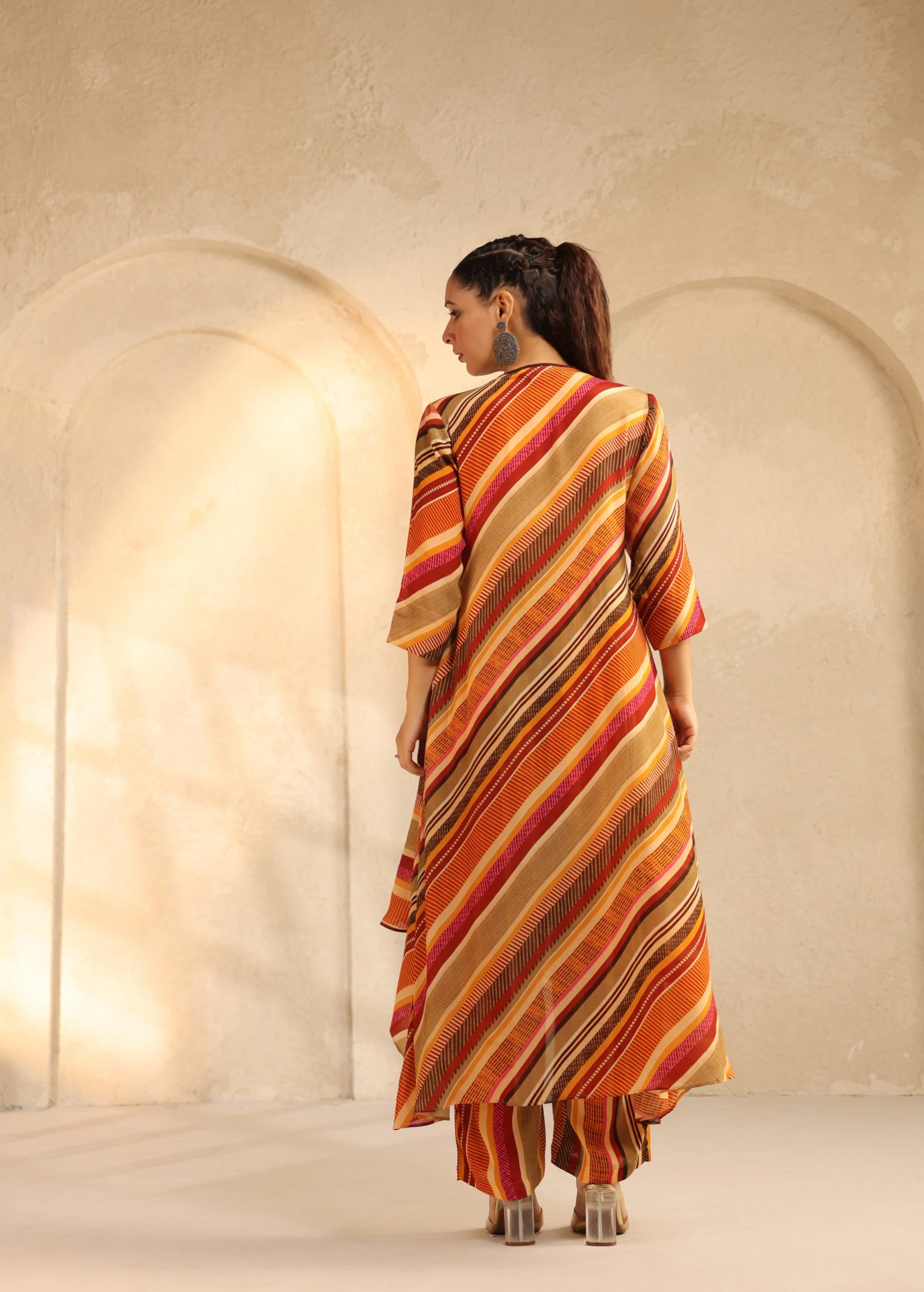 Sunset Striped Viscose Crepe Kurta Set - Image 5