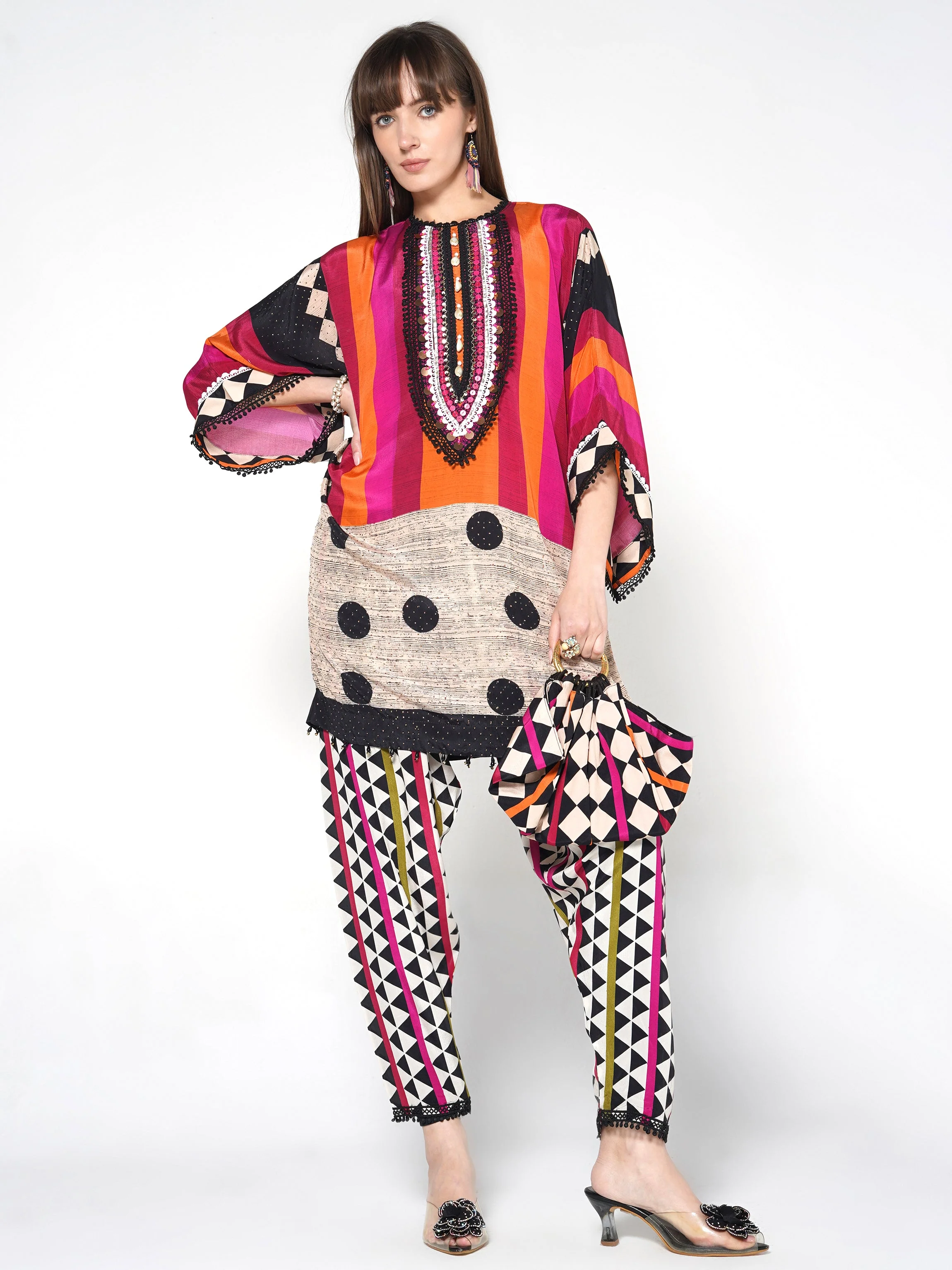 Sunset Tribal Printed Crepe Silk Co-Ord Set - Image 3