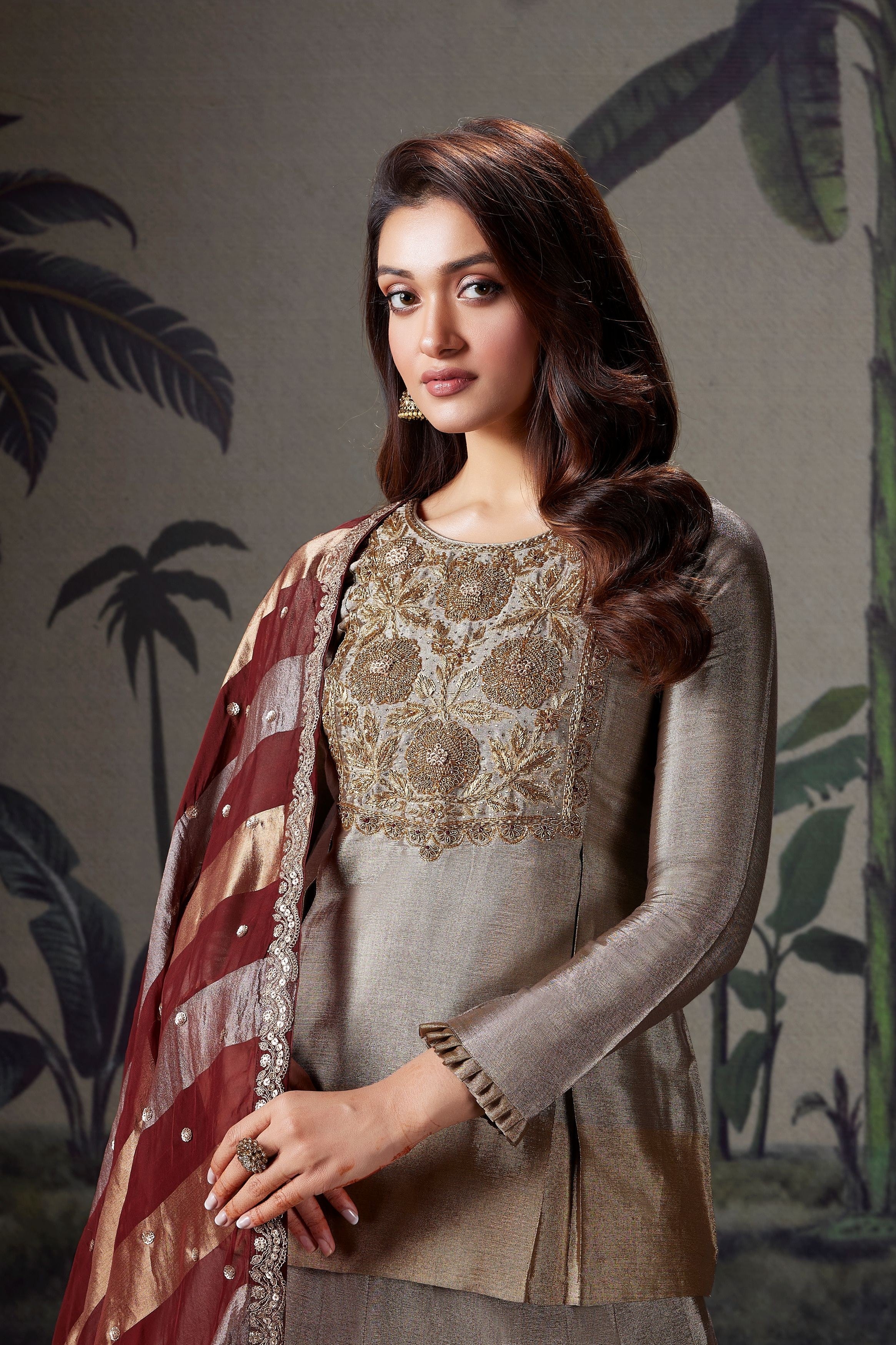Dusty Gold Embellished Premium Silk Lehenga Skirt - Image 2