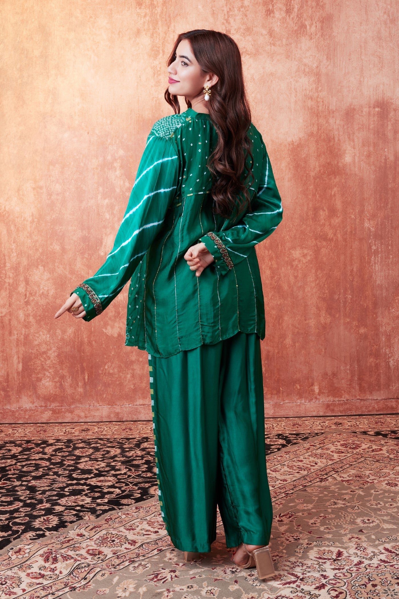 Teal Blue Bandhej Tie Dyed Palazzo Set - Image 3