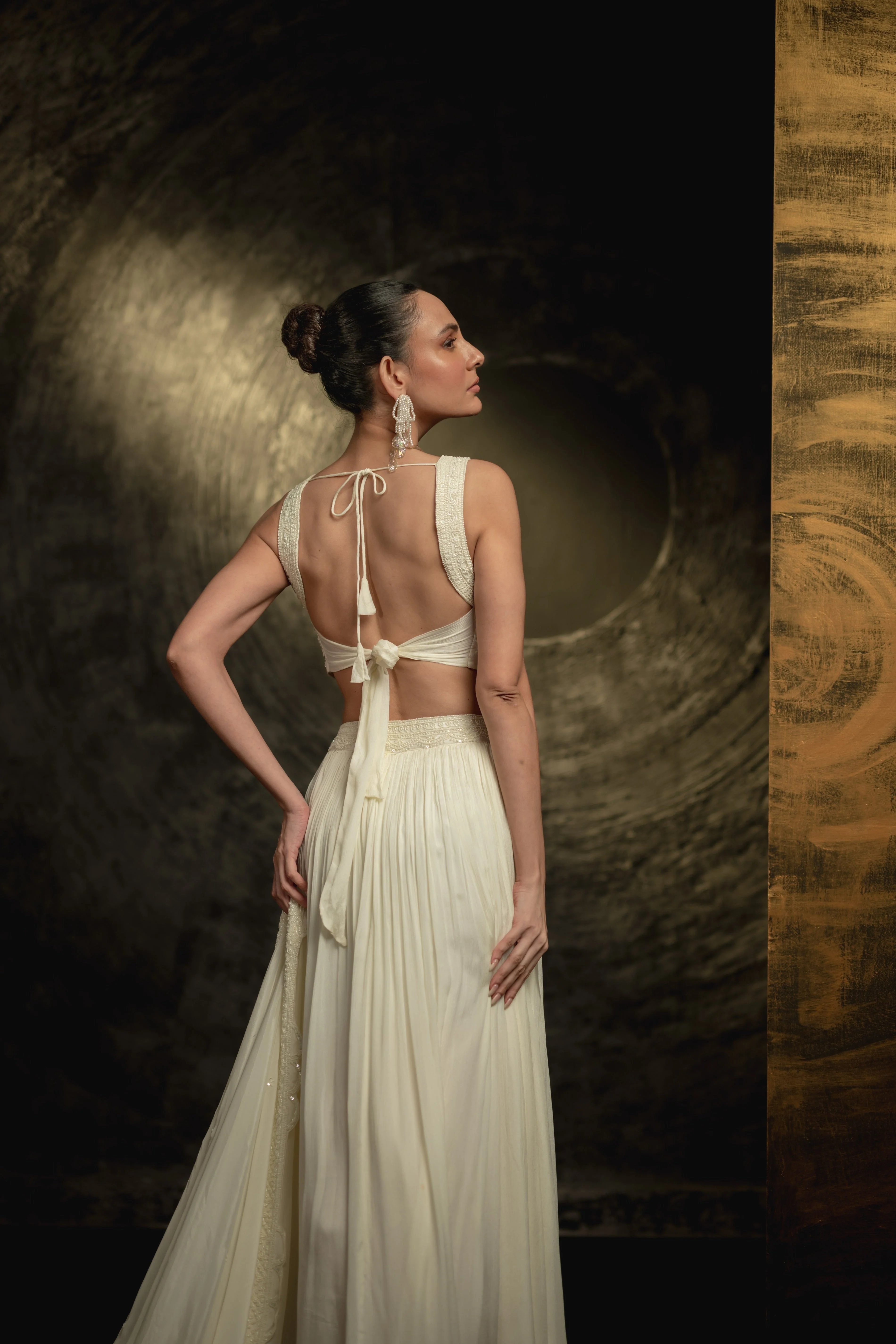 Pearl White Embellished Georgette Silk Skirt Set - Image 5