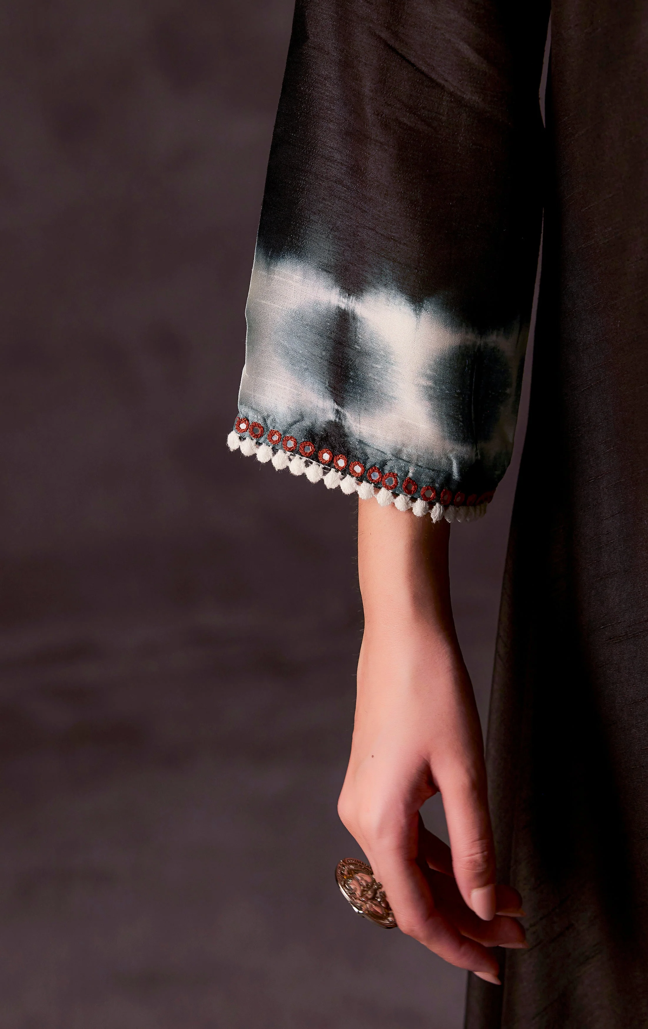 Black Embellished Raw Silk Kurta Set - Image 3