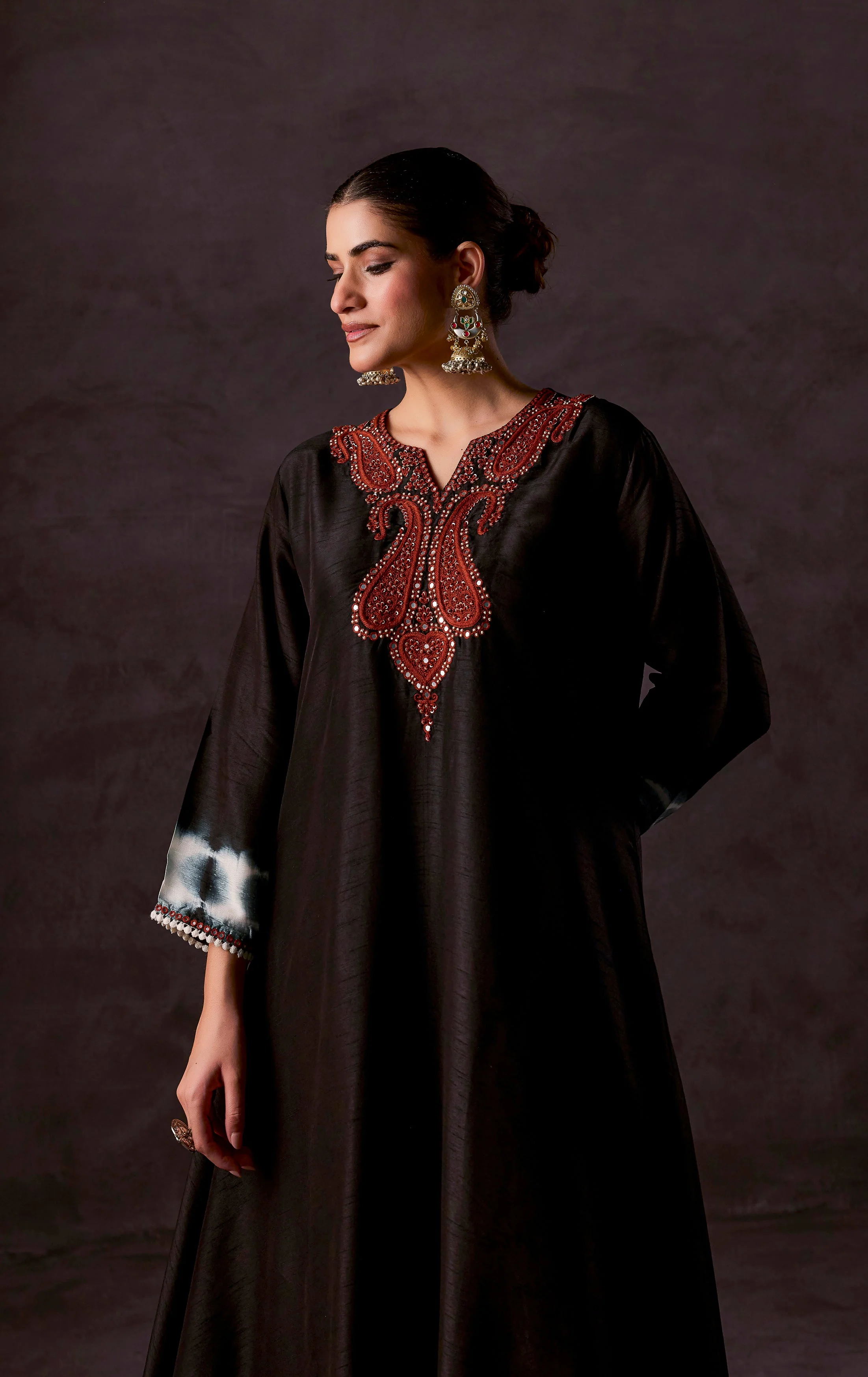 Black Embellished Raw Silk Kurta Set - Image 4