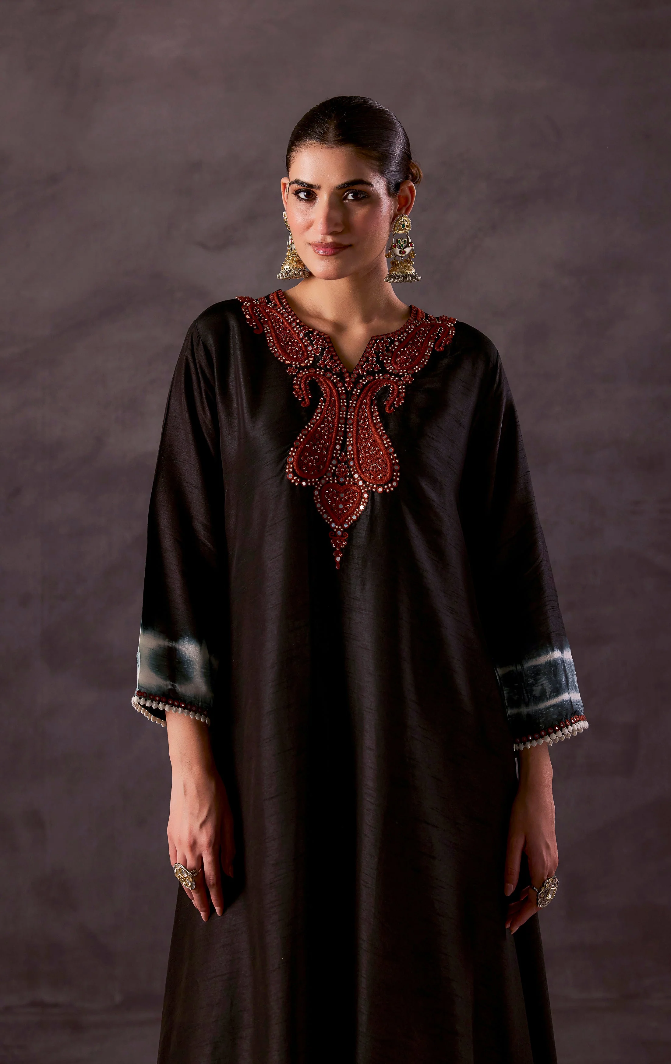 Black Embellished Raw Silk Kurta Set - Image 5