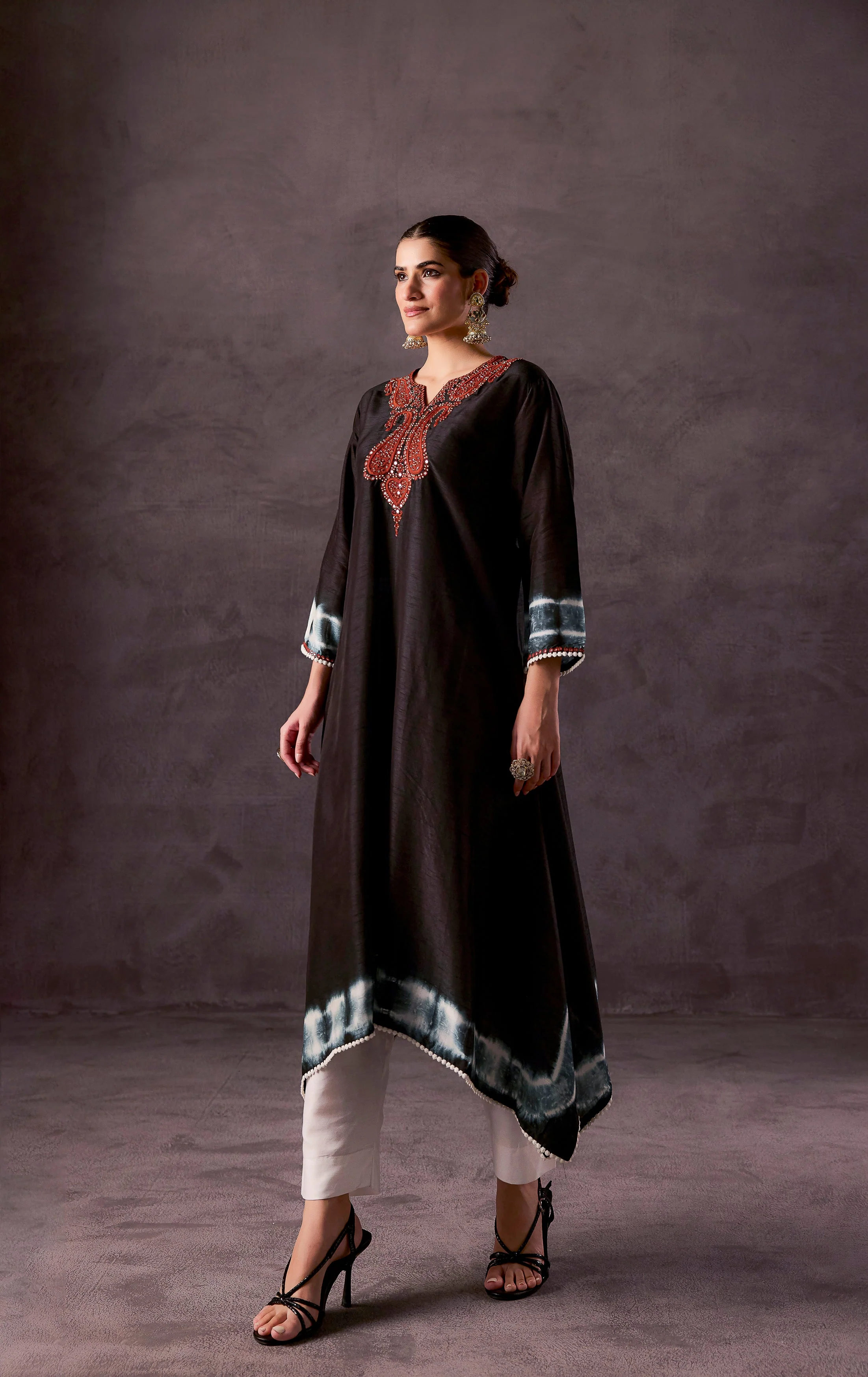 Black Embellished Raw Silk Kurta Set - Image 6