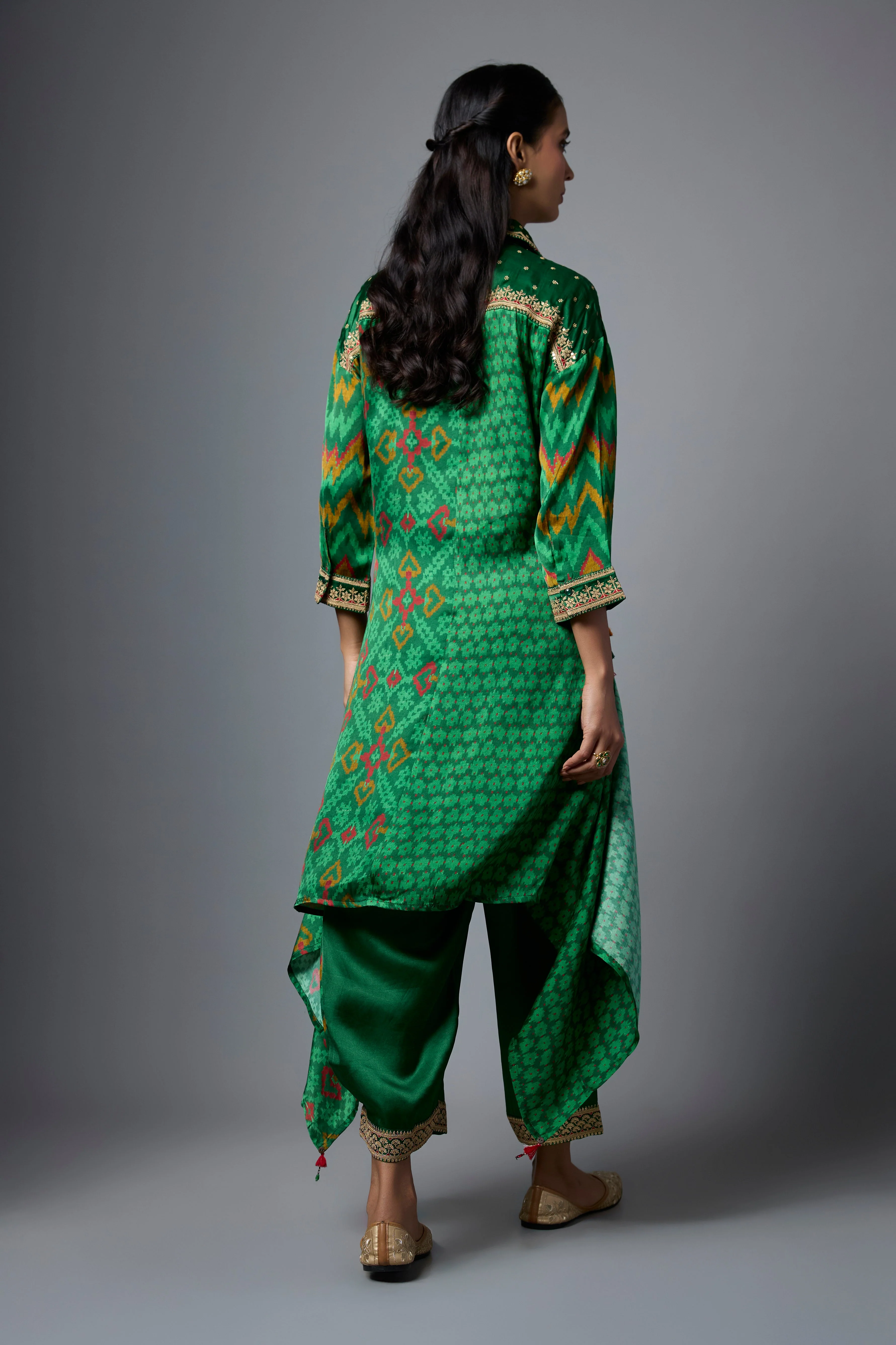 Bottle Green Printed Crepe Silk Co-Ord Set - Image 3
