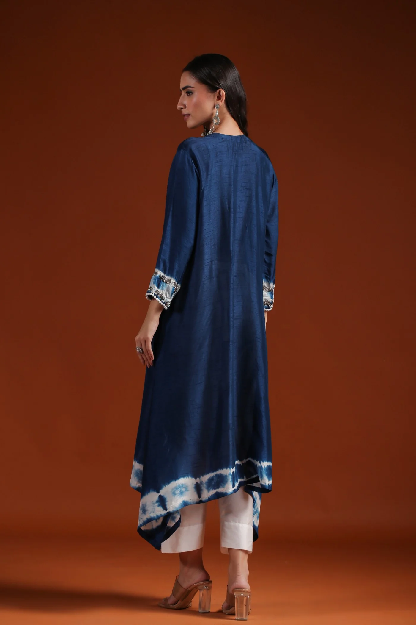 Teal Blue Tie Dyed Embellished Kurta & Pant - Image 5
