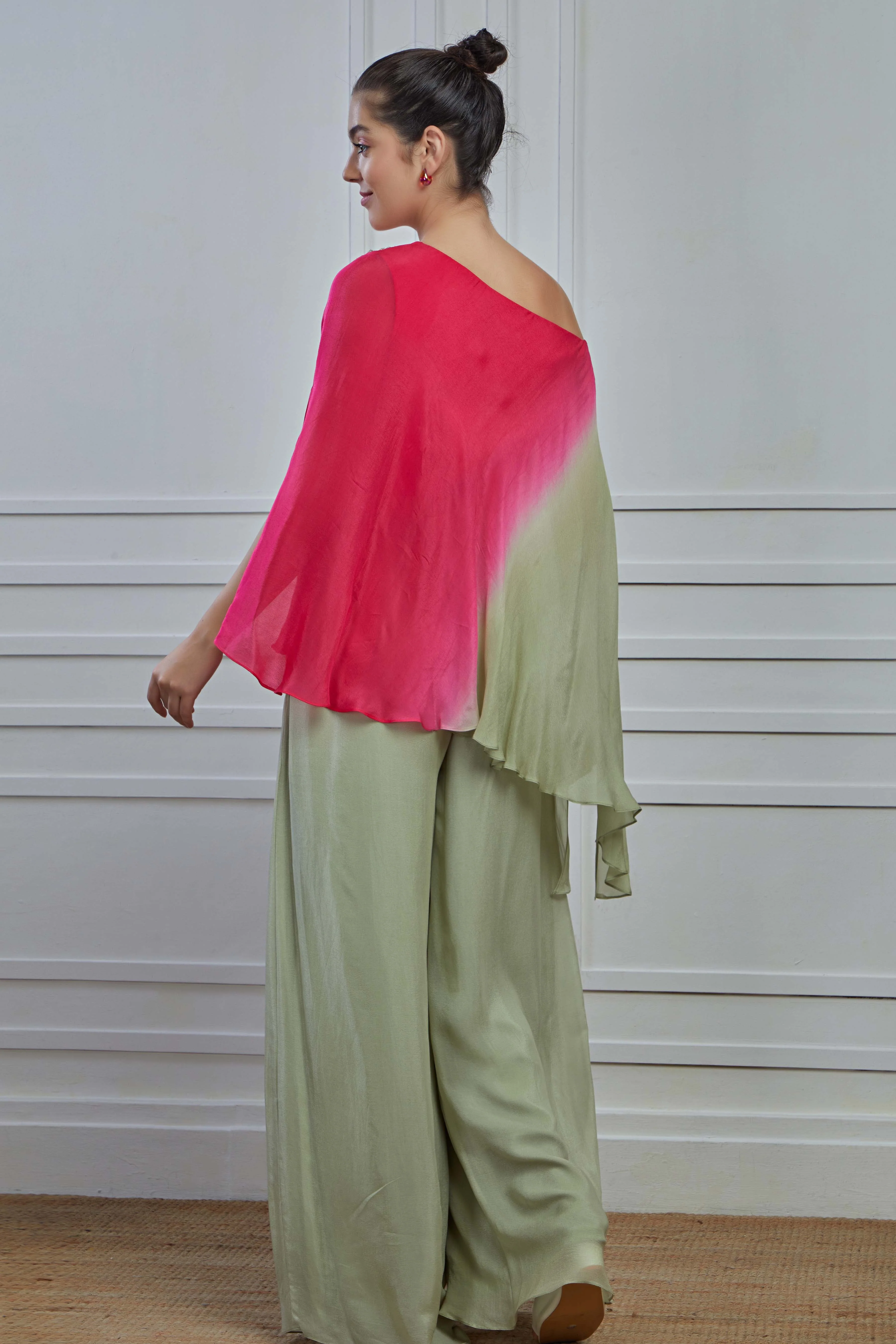 Sage Green Embellished Crepe Silk Tunic Palazzo Set - Image 5