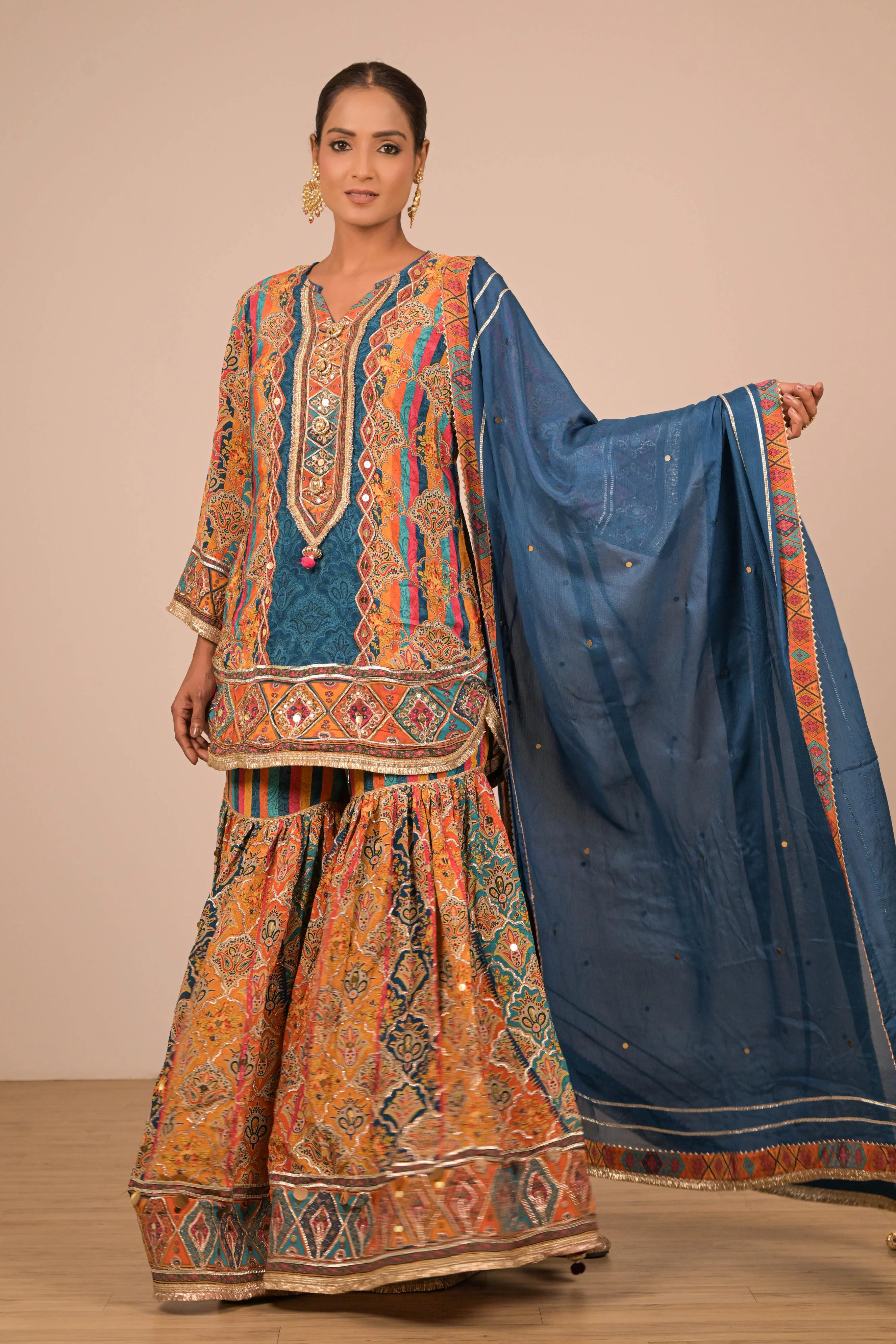 Teal Multicolour Printed Sharara Set - Image 2