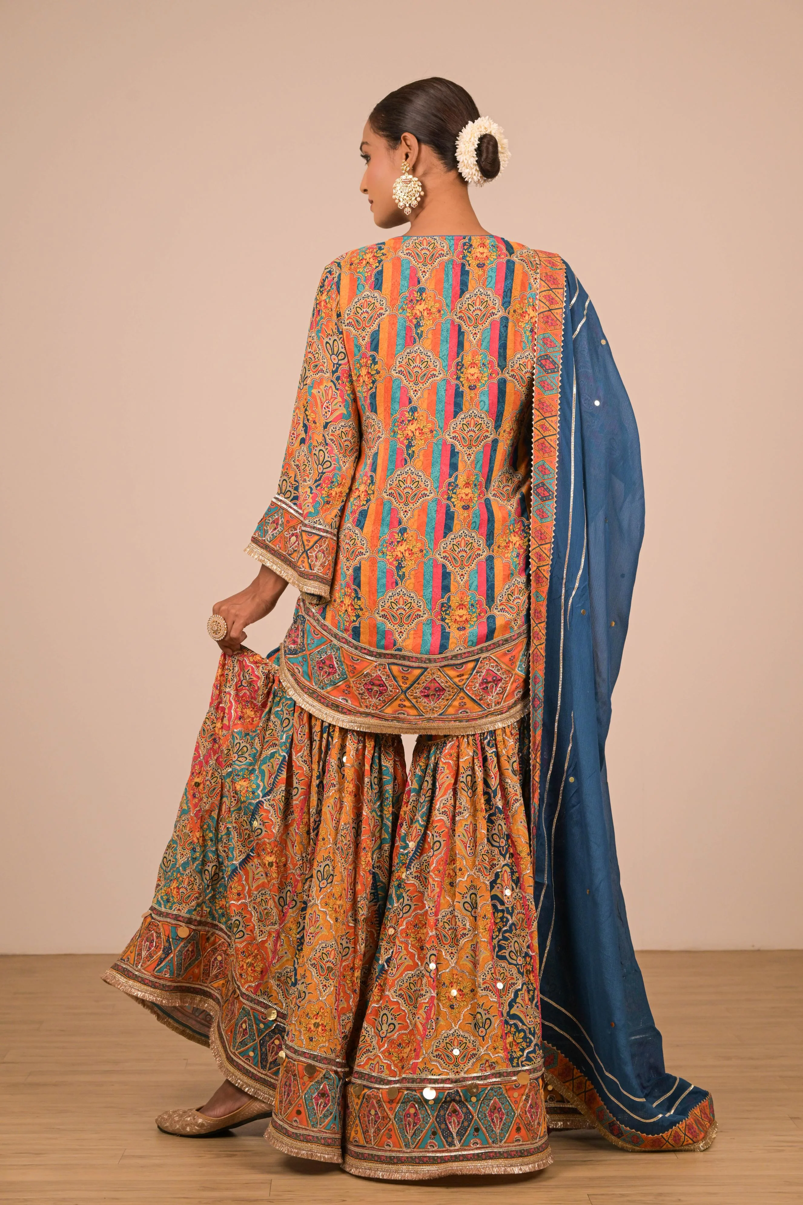 Teal Multicolour Printed Sharara Set - Image 3