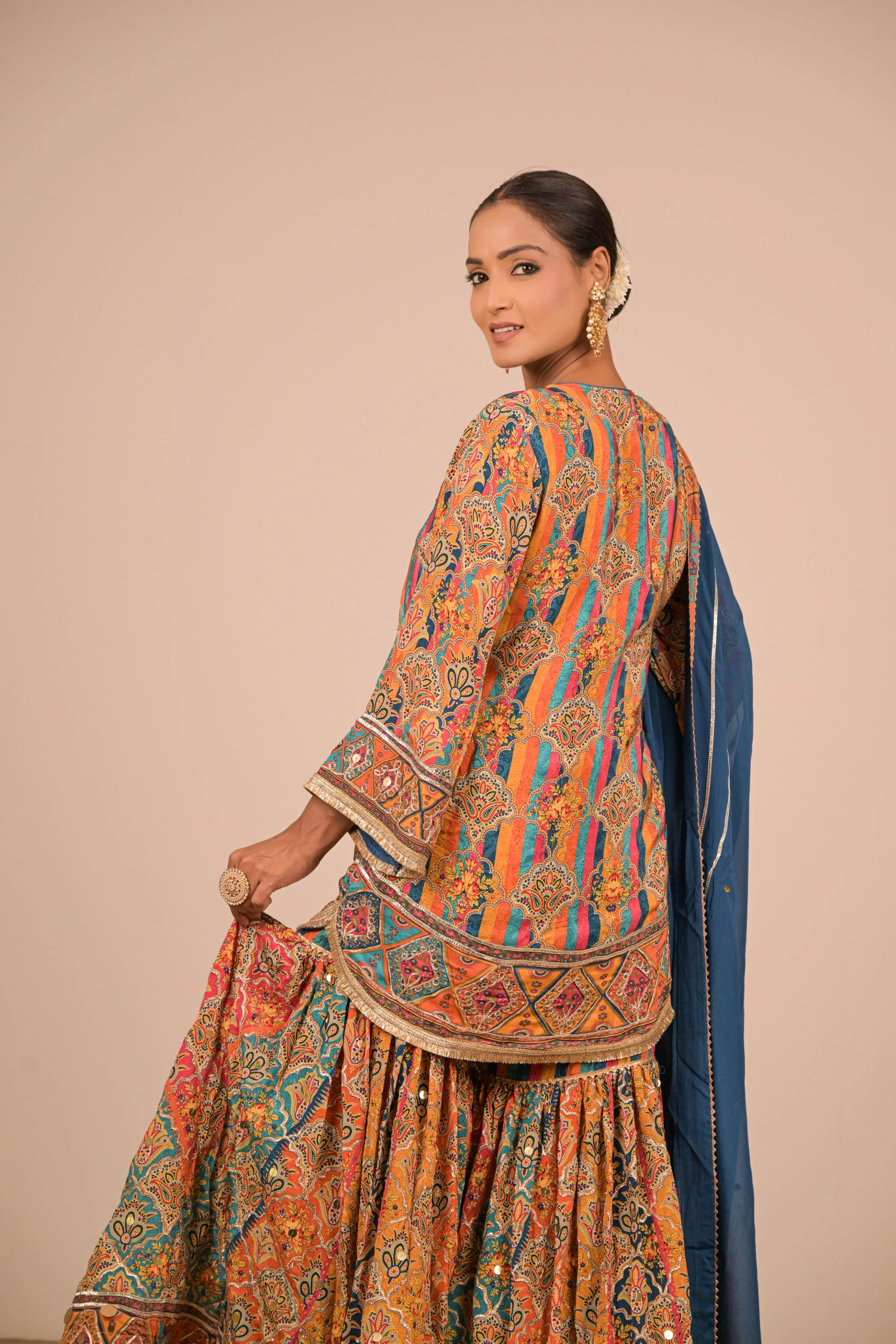 Teal Multicolour Printed Sharara Set - Image 4
