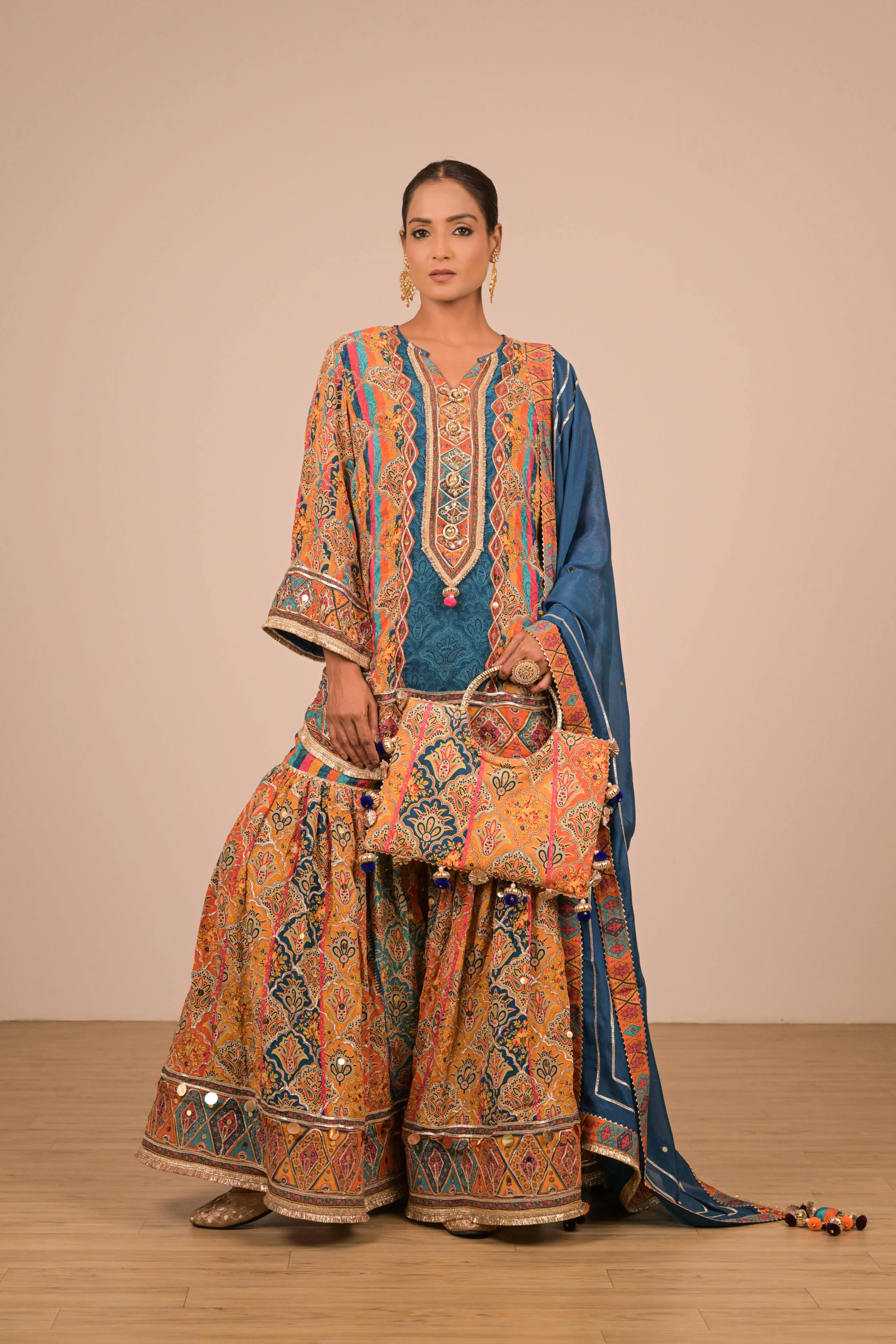 Teal Multicolour Printed Sharara Set - Image 5
