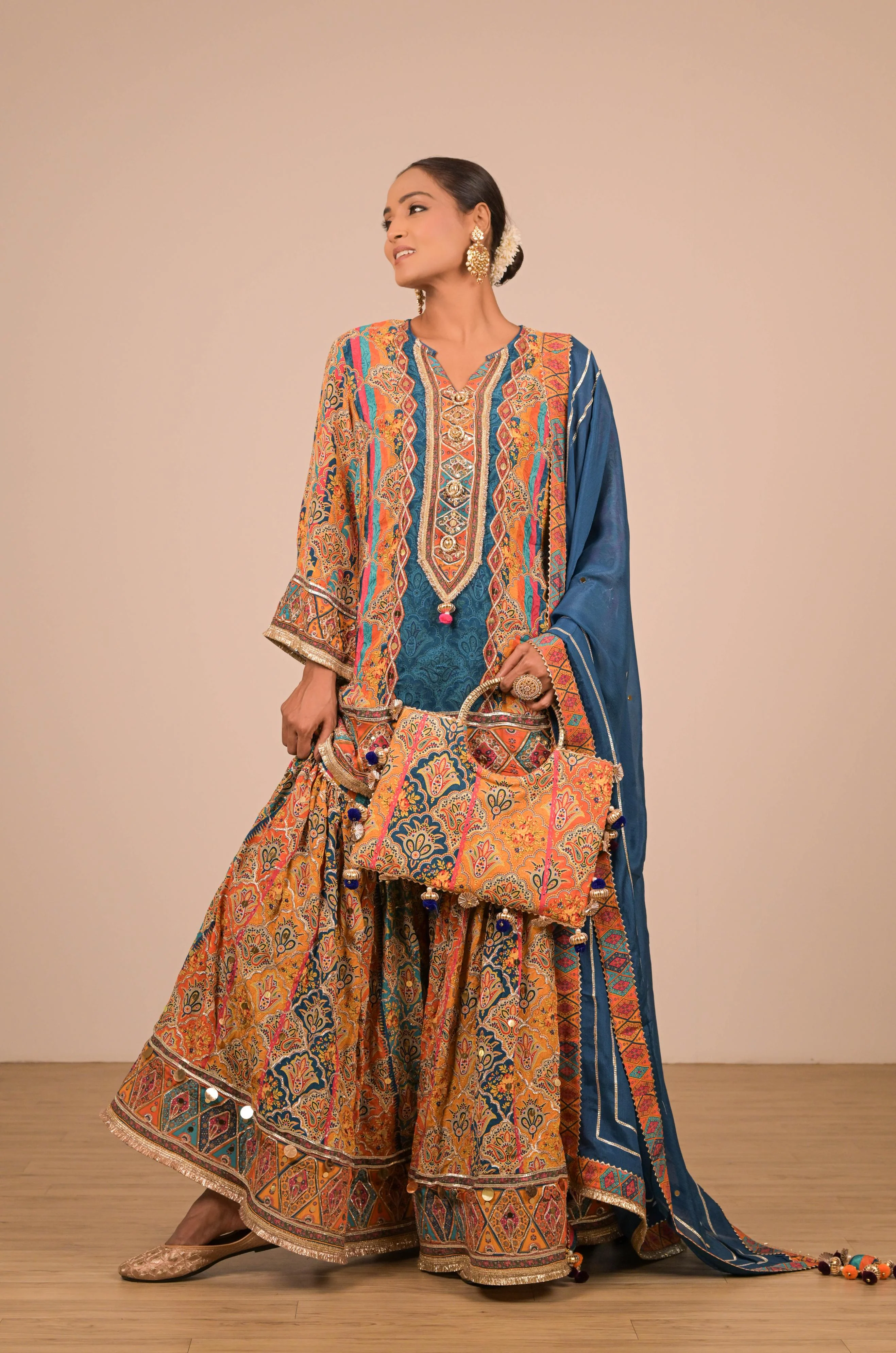 Teal Multicolour Printed Sharara Set - Image 6