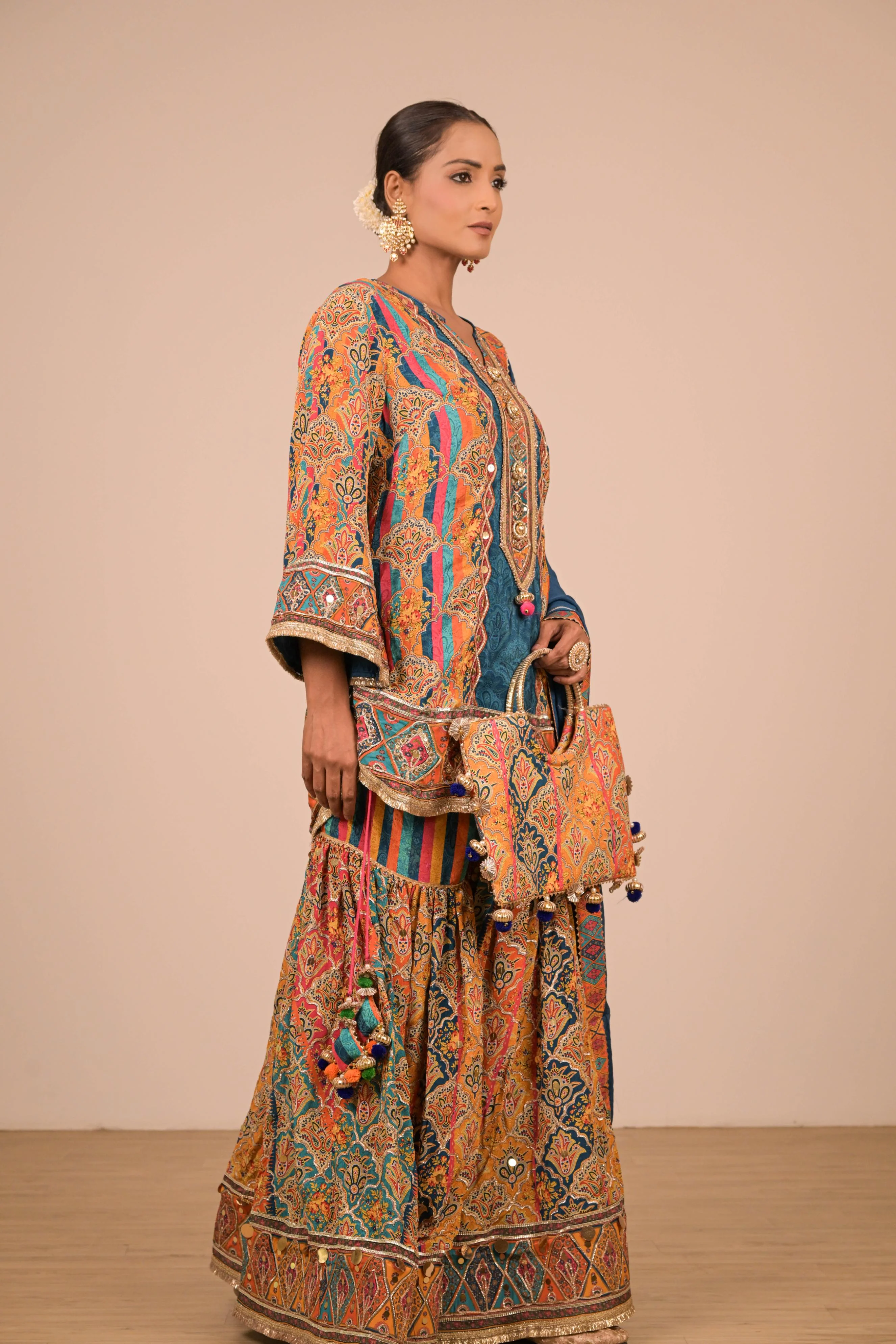 Teal Multicolour Printed Sharara Set - Image 7
