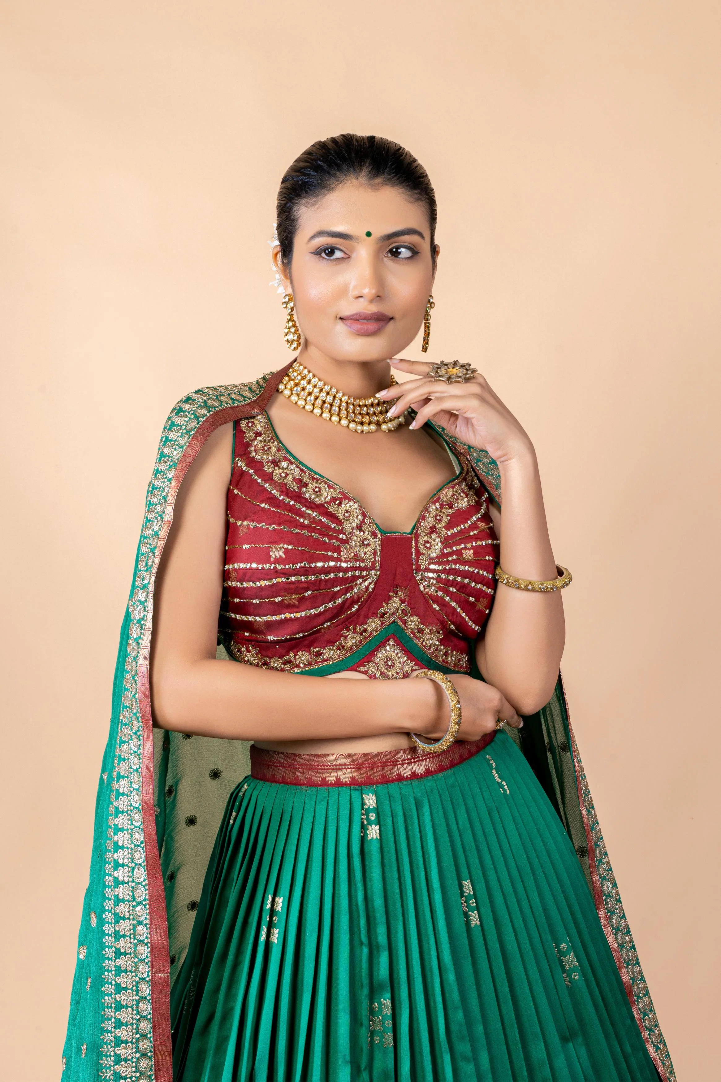 Vibrant Green Embellished Premium Silk Lehanga Set - Image 2
