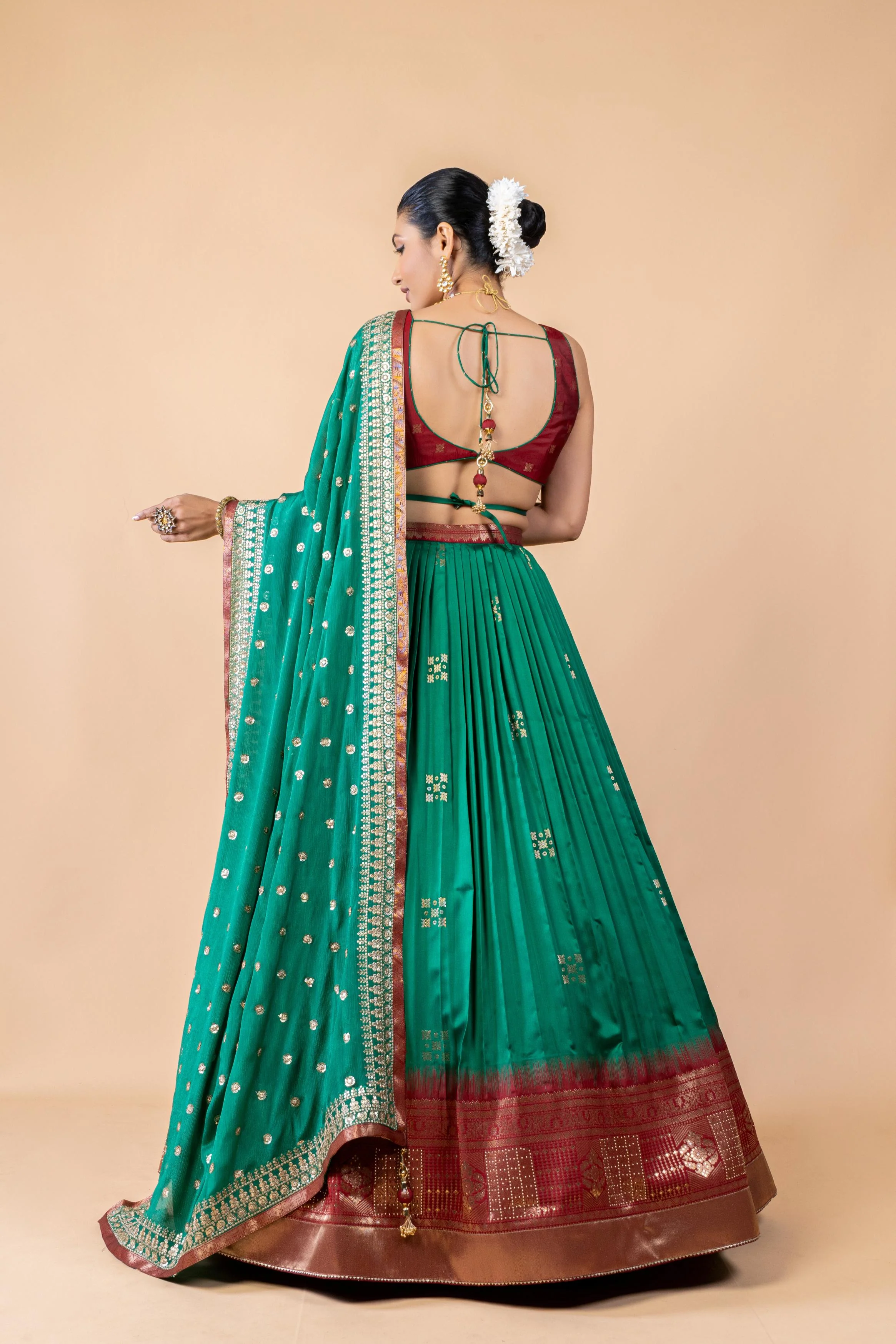 Vibrant Green Embellished Premium Silk Lehanga Set - Image 3