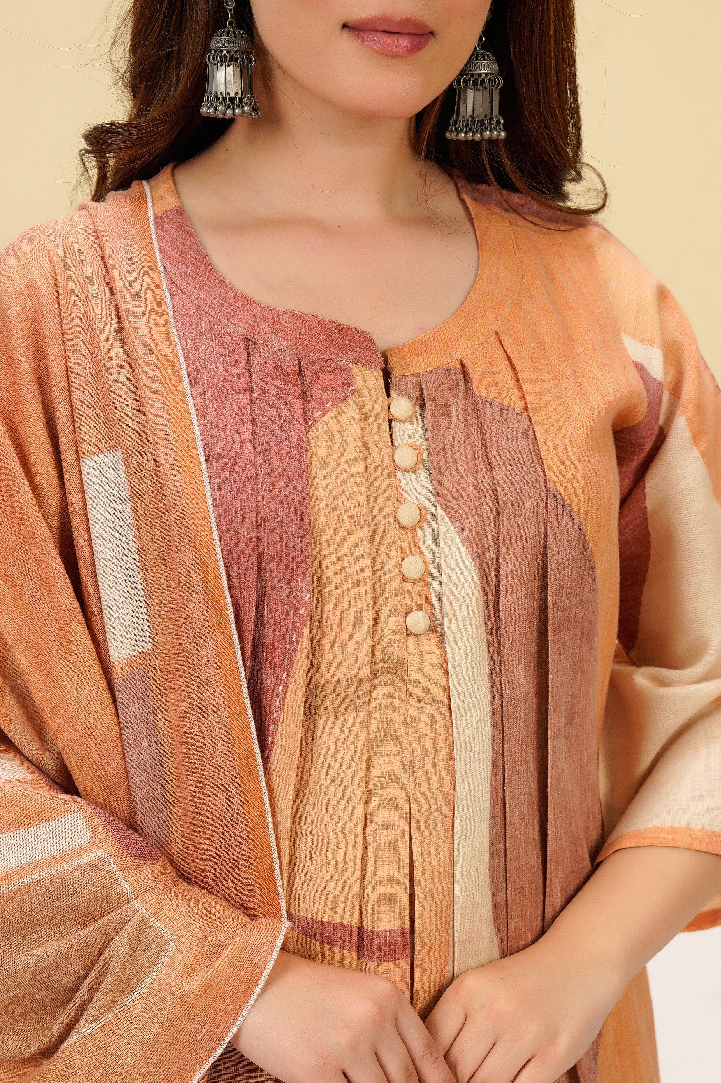 Terracota Abstract Printed Linen Pant Set - Image 2