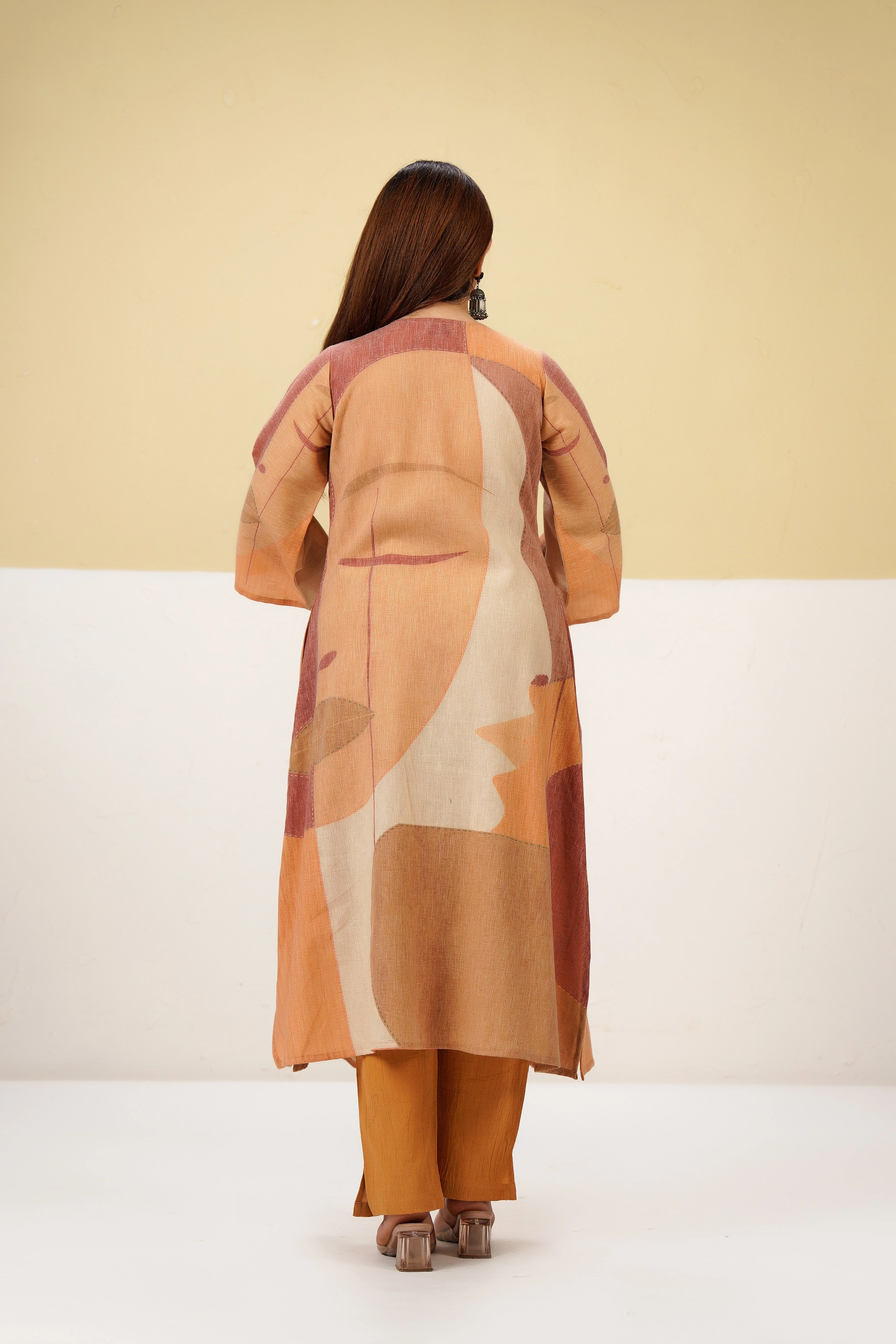 Terracota Abstract Printed Linen Pant Set - Image 6