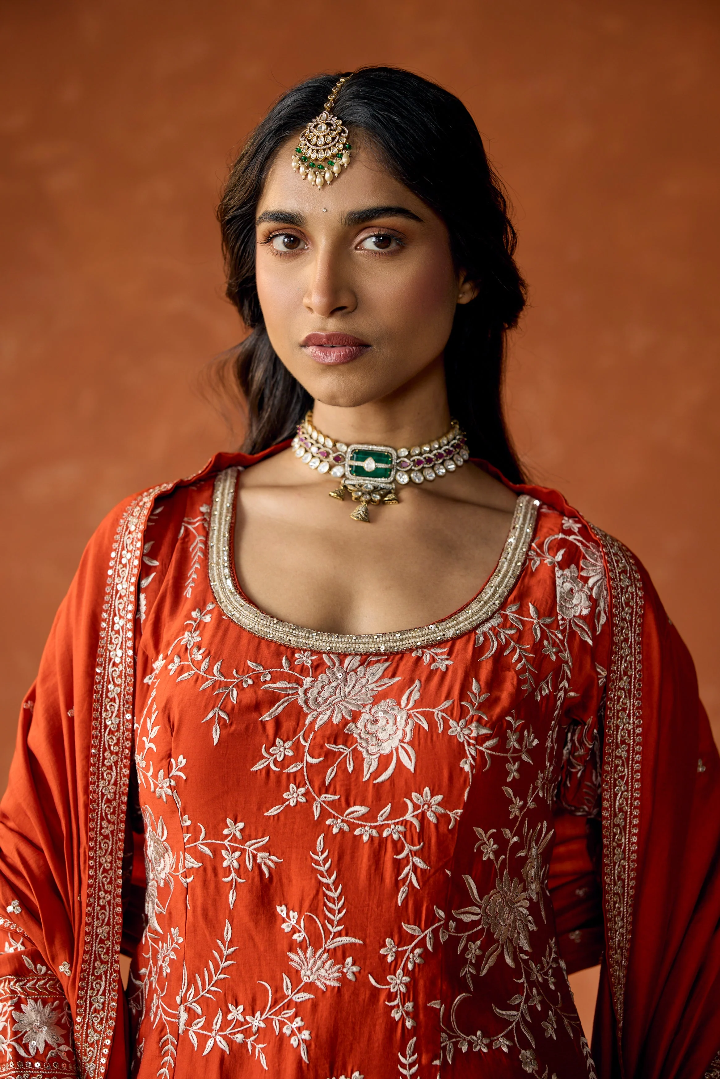 Terracotta Rust Embroidered Uppada Silk Palazzo Set - Image 2