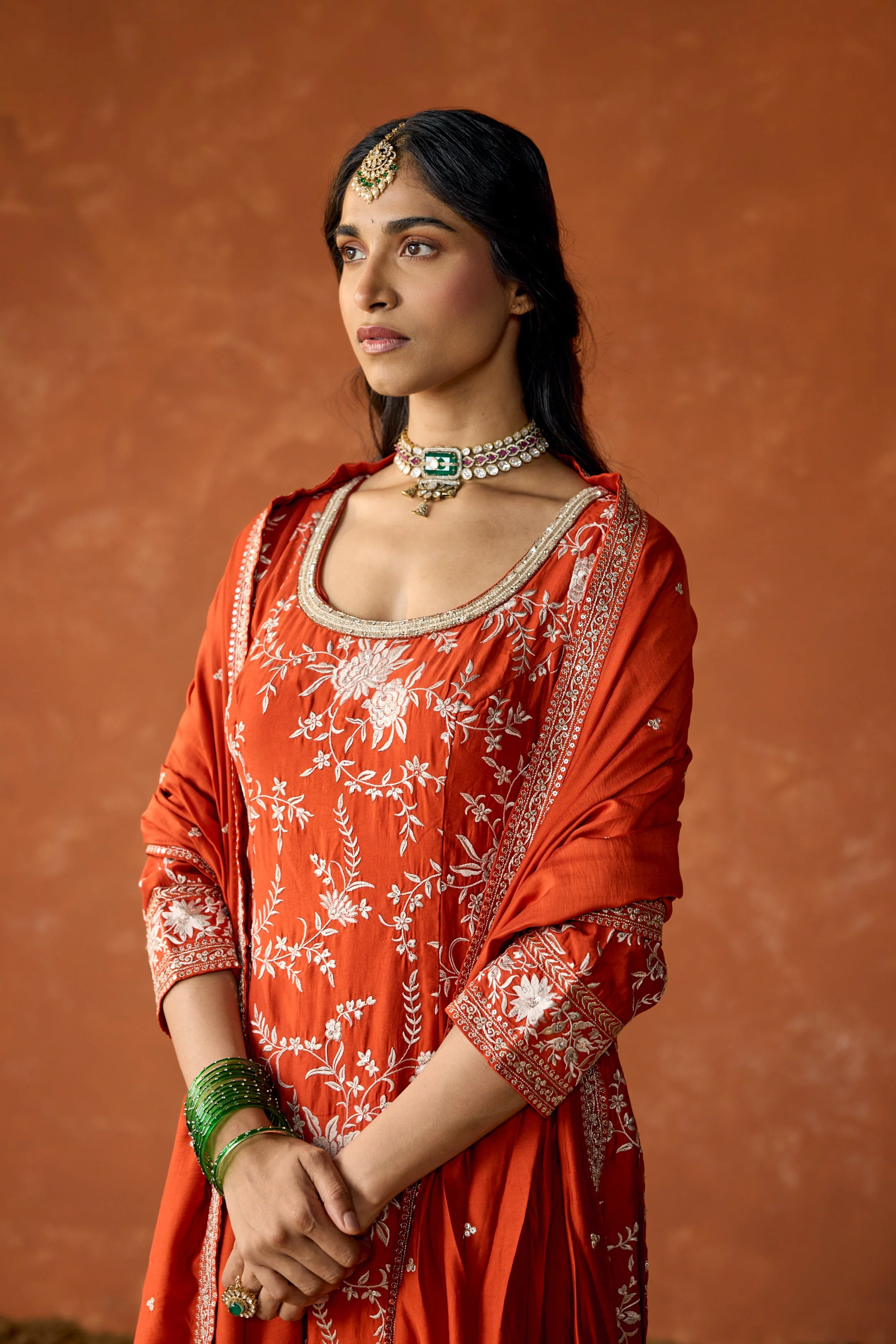 Terracotta Rust Embroidered Uppada Silk Palazzo Set - Image 3
