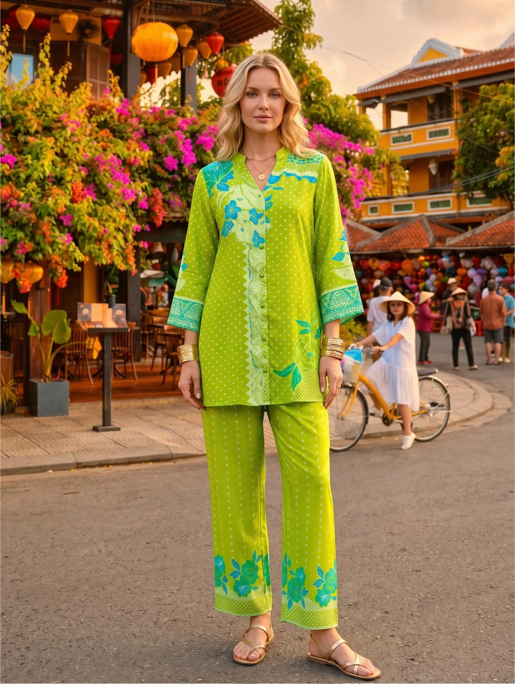 Citrus Bloom Printed Satin Silk Co-ord Set